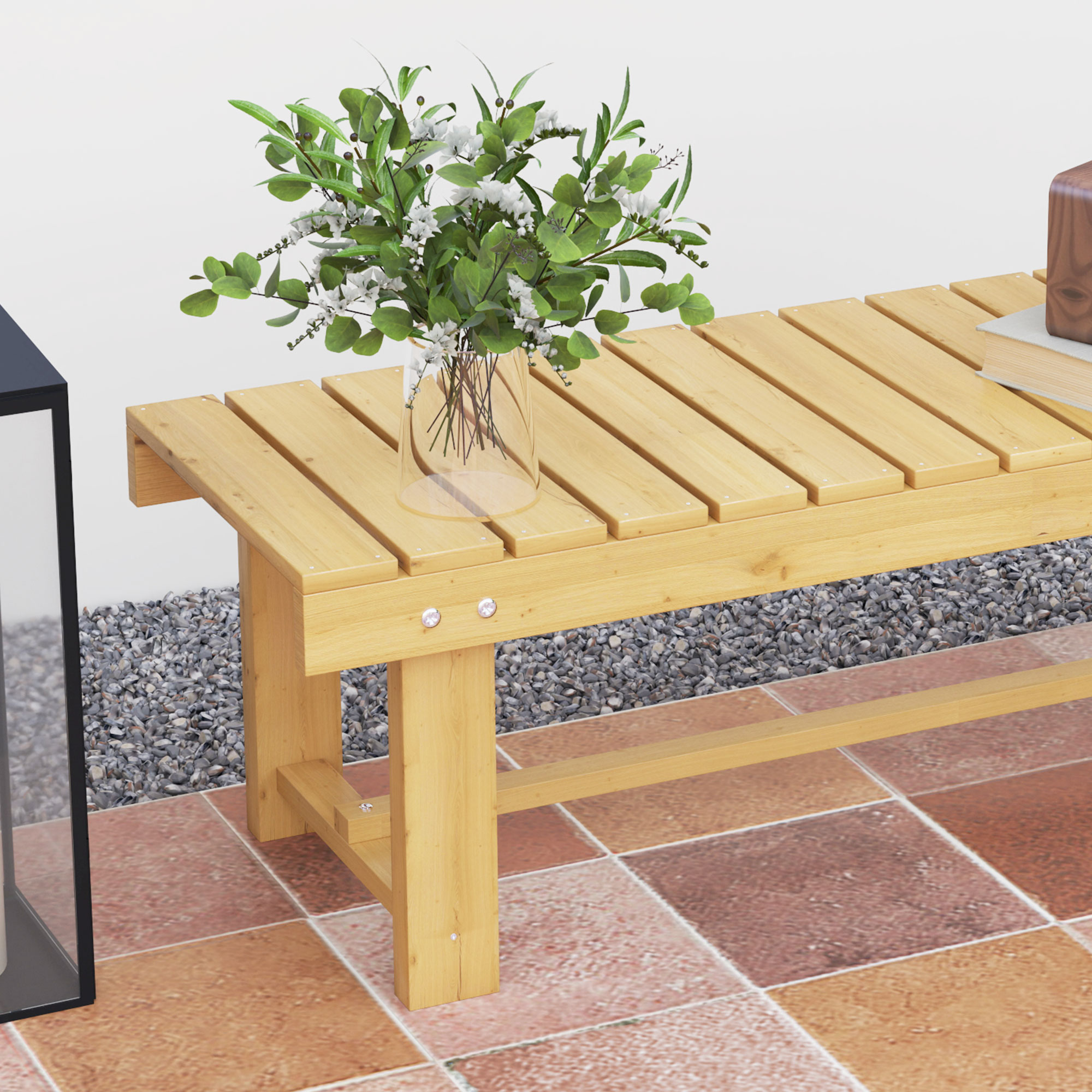 2-Sitzer Gartenbank Holz, wetterfest Sitzbank, Gartenmöbel mit Wasserresistente Lackierung, Parkbank 250kg belastbar, Holzbank für Balkon Terrasse, Garten, 110 x 38 x 35 cm Naturholz