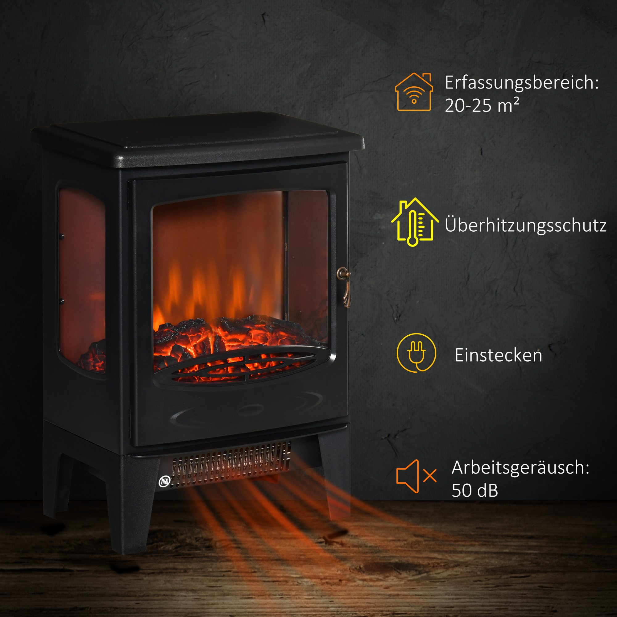 Elektrokamin mit Heizung, 1800 W elektrischer Kamin mit LED Flammeneffekt