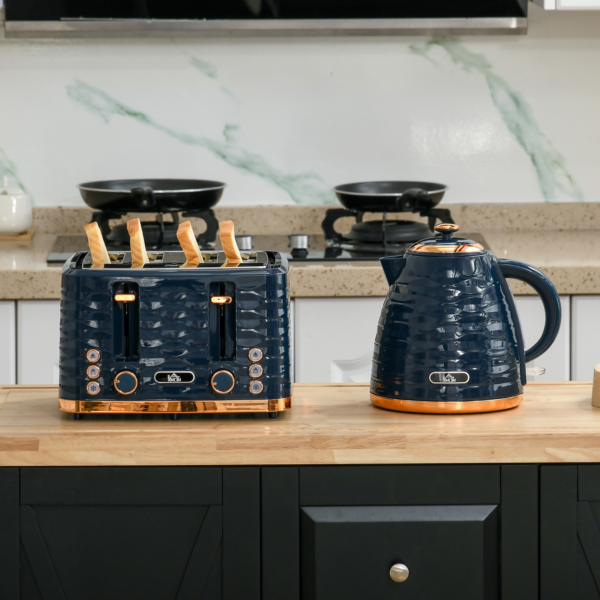 2-in-1 Toaster- und Wasserkocher-Set, 7 Bräunungsstufen, Auftau- und Aufwärmfunktion, Blau