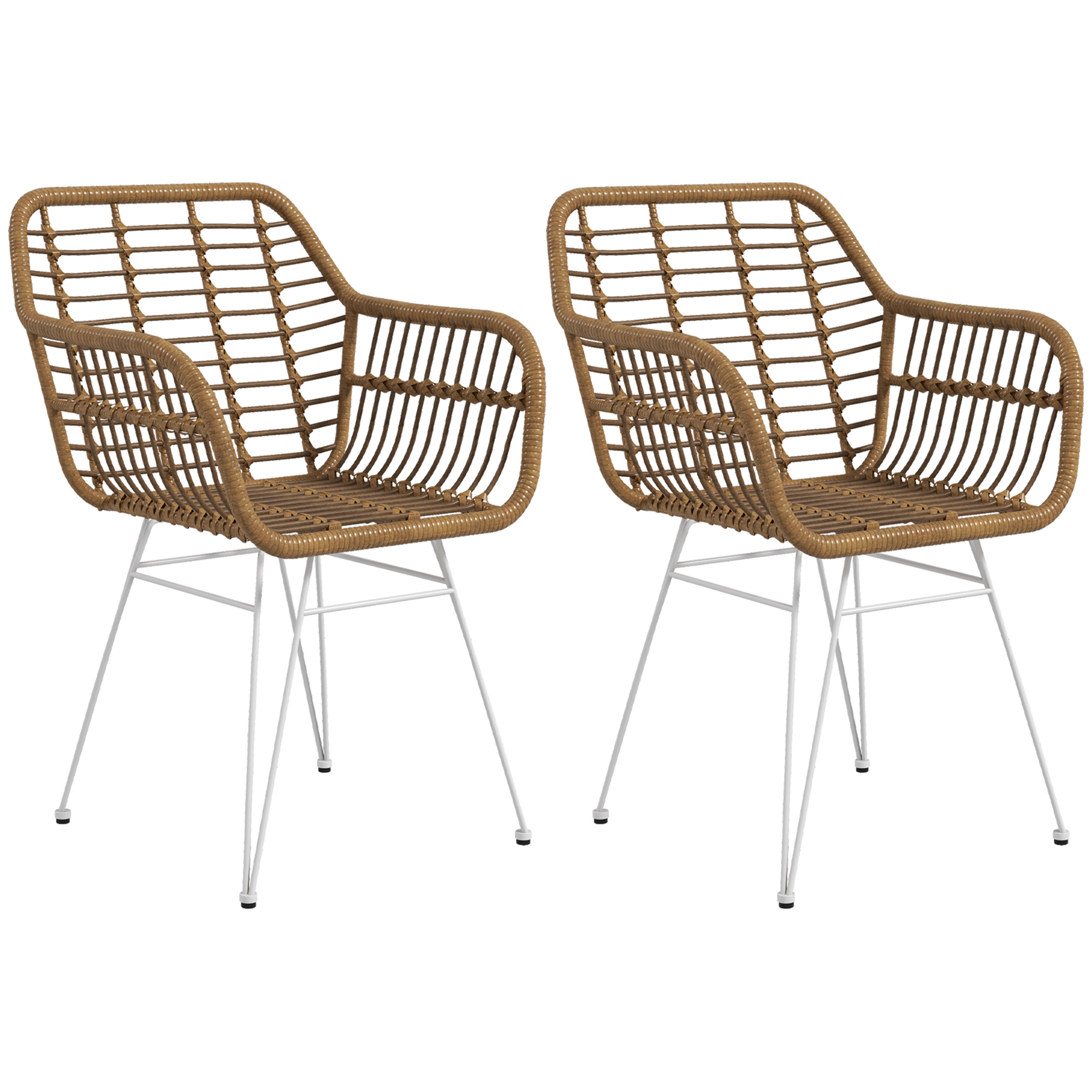 2-er-Set Stühle im Boho-Stil, Küchenstühle, PE-Rattan, 56 x 60 x 79 cm, Natur + Weiß