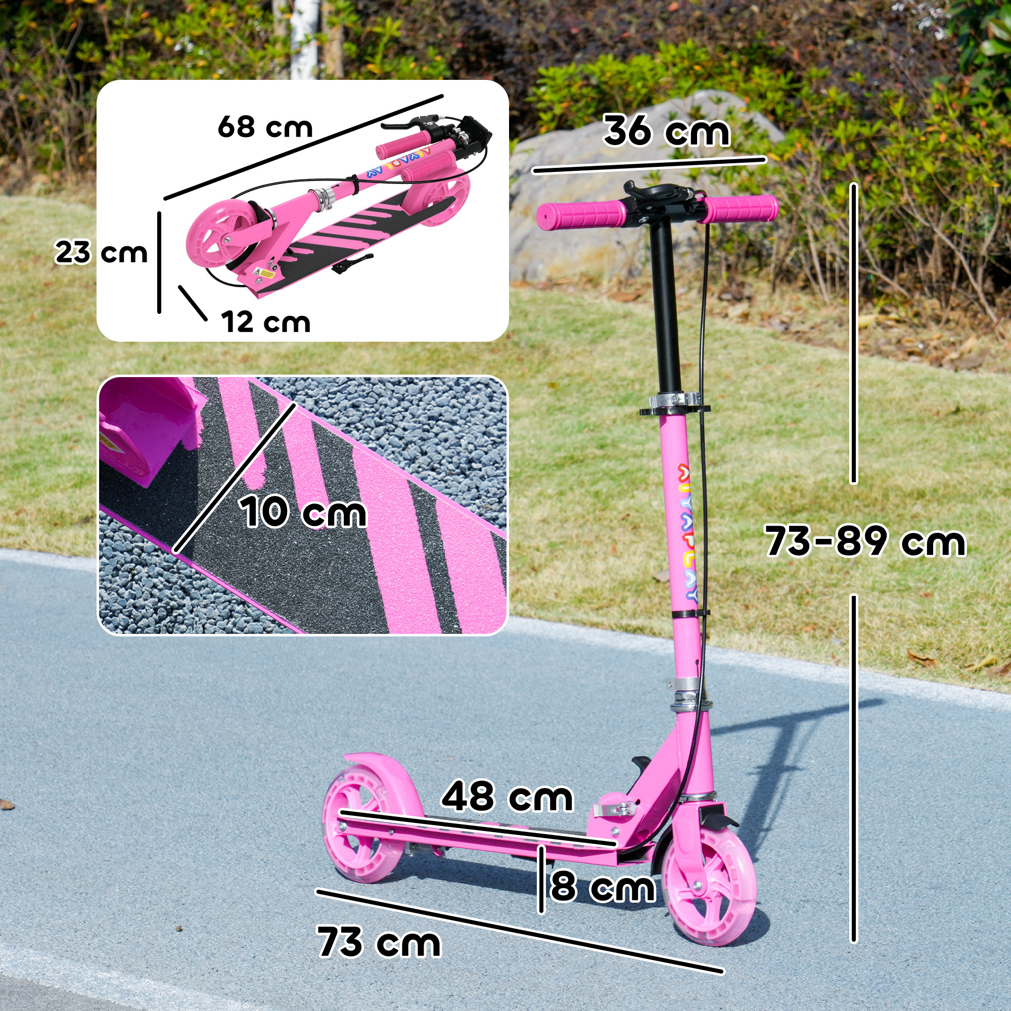 Kinderroller, Doppelte Bremsen, Metallrahmen, Fußstütze, faltbar, 3-8 Jahre, Rosa