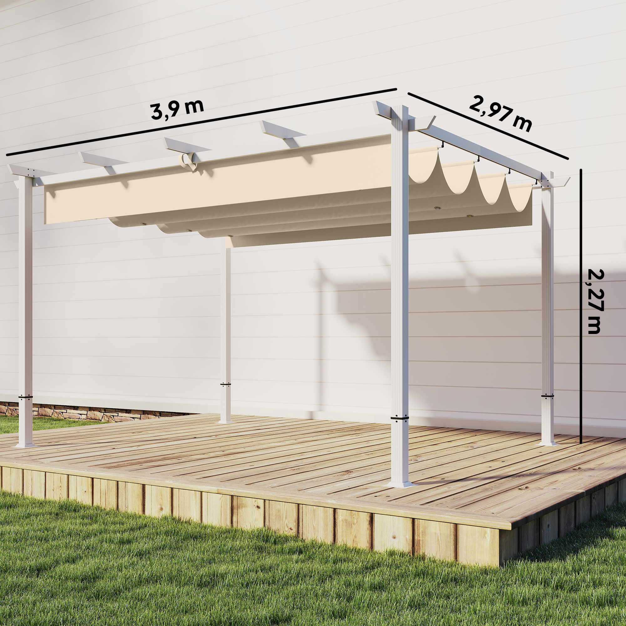 Pergola 3 x 4 m Terrassenüberdachung mit Schiebedach, magnetische Verschlüsse, UV30+ Beige