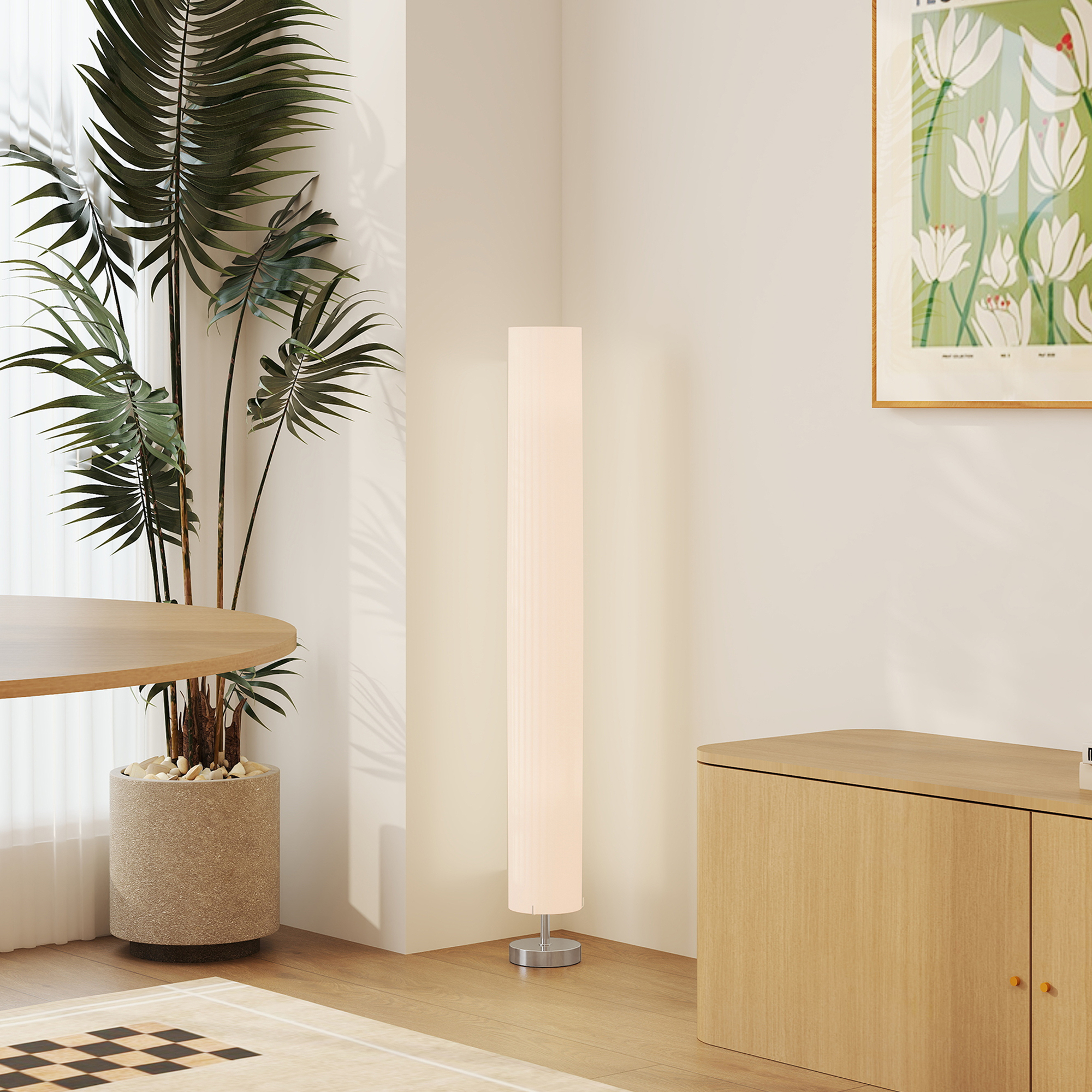 Stehlampe Wohnzimmer mit Schirm aus Polyester, 2 x E27 Fassung für Schlafzimmer 14 x 14 x 120 cm
