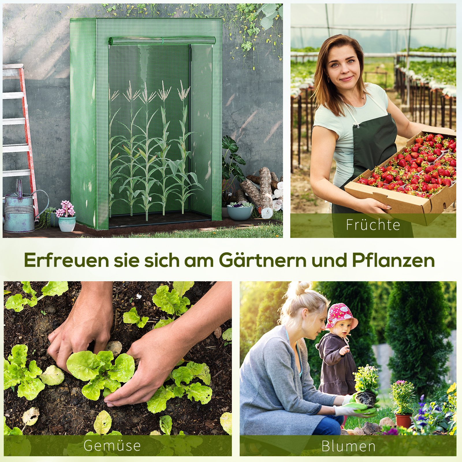 Gewächshaus mit Tür, winterfest Foliengewächshaus aus Stahl, Treibhaus für Balkon, Garten, Tomatenhaus 100x50x150cm, Tomatengewächshaus für Tomaten, Gemüse, Blumen, Pflanzen, Grün