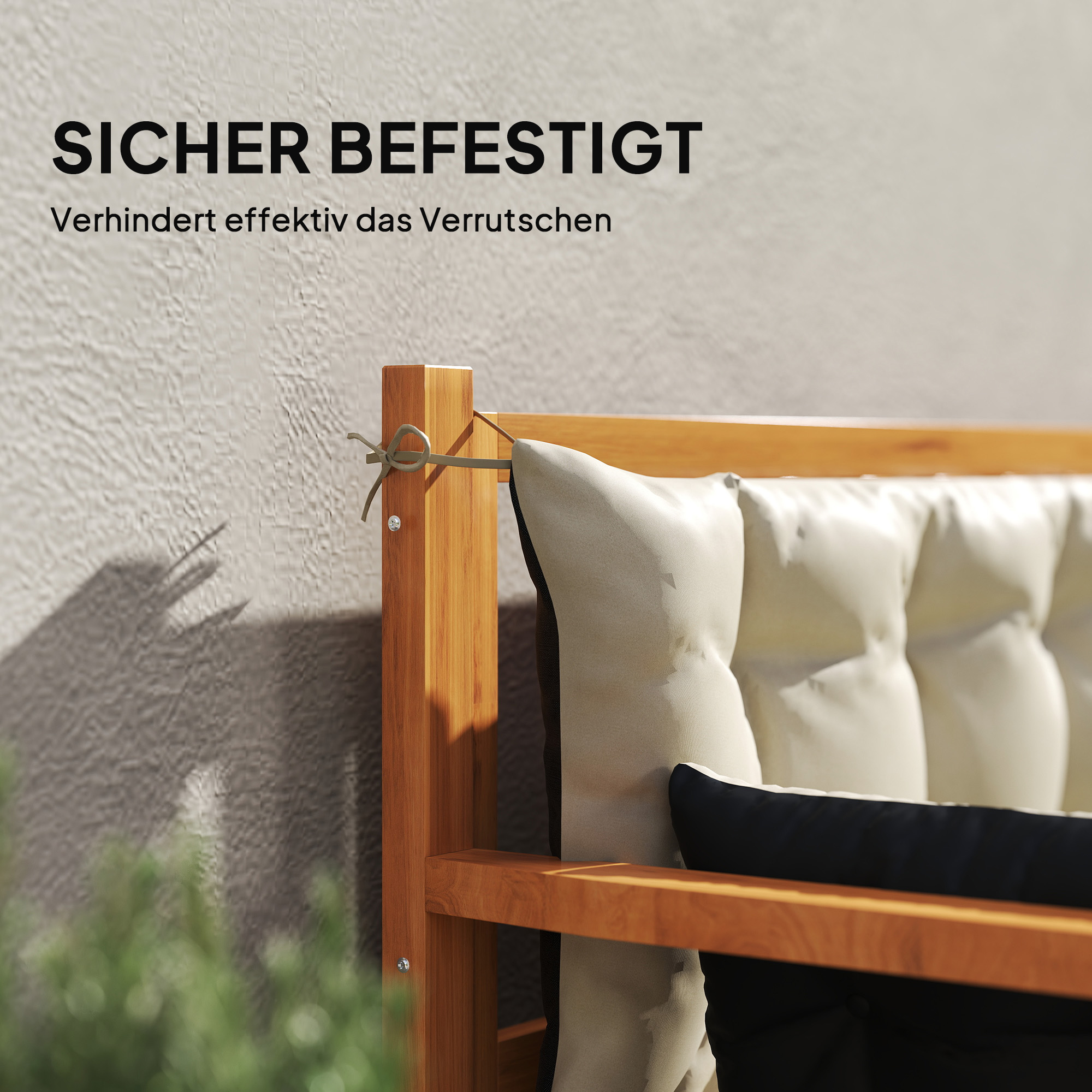 Outdoor-Kissen-Set für Bank oder Hollywoodschaukel, zweifarbig, Polyester, Schaumstoff, 180 x 110 x 8 cm, Beige+Schwarz