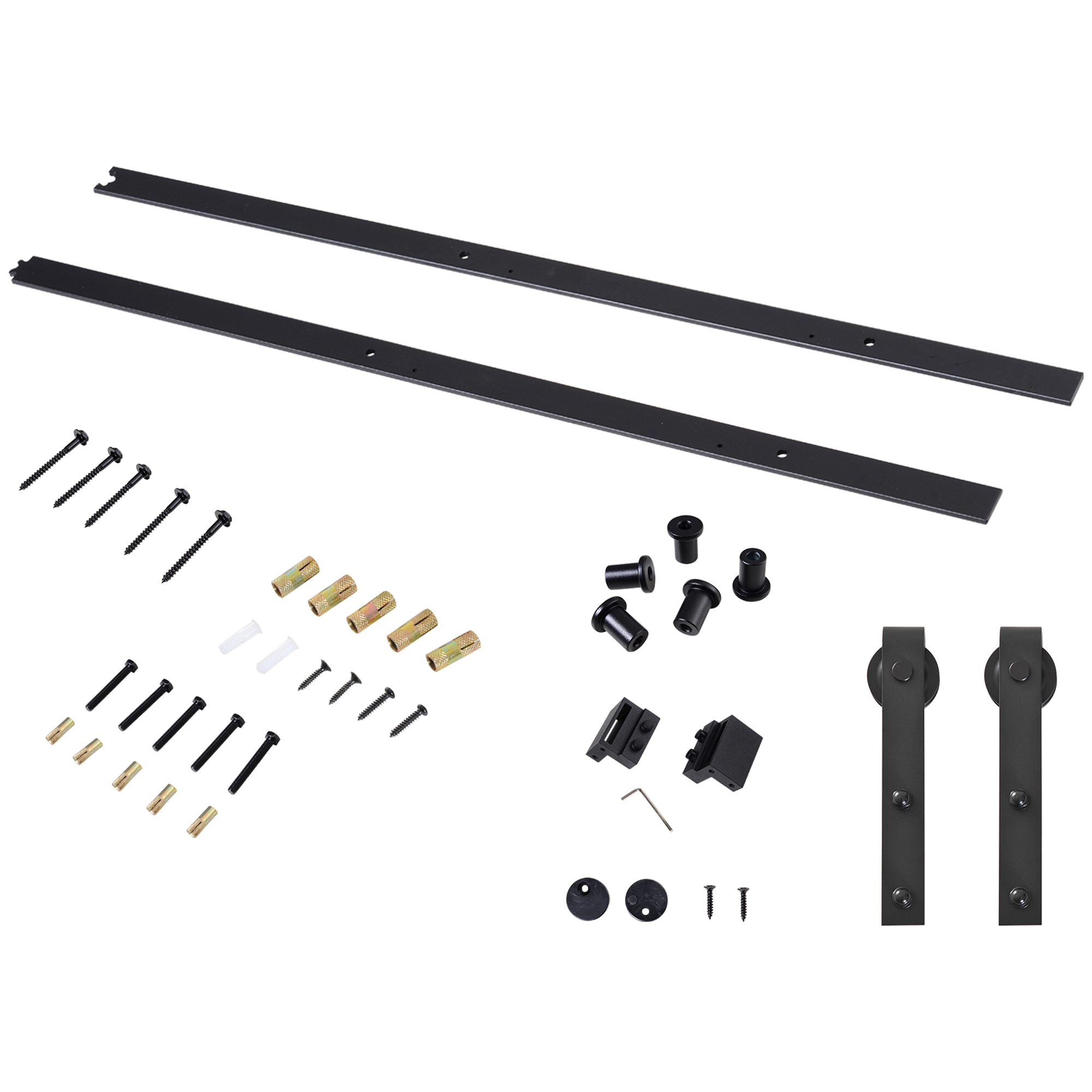 Gleitschienen-Bausatz für Schiebetür, bis 90 kg, Kohlenstoffstahl, 200 cm, Schwarz, inkl, Werkzeuge