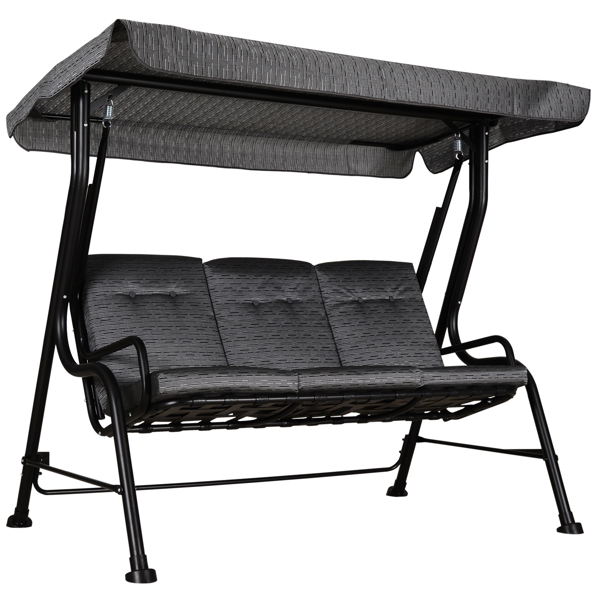 Hollywoodschaukel, 3-Sitzer Gartenschaukel, Verstellbares Sonnendach, Texteline Grau 200 x 120 x 170 cm