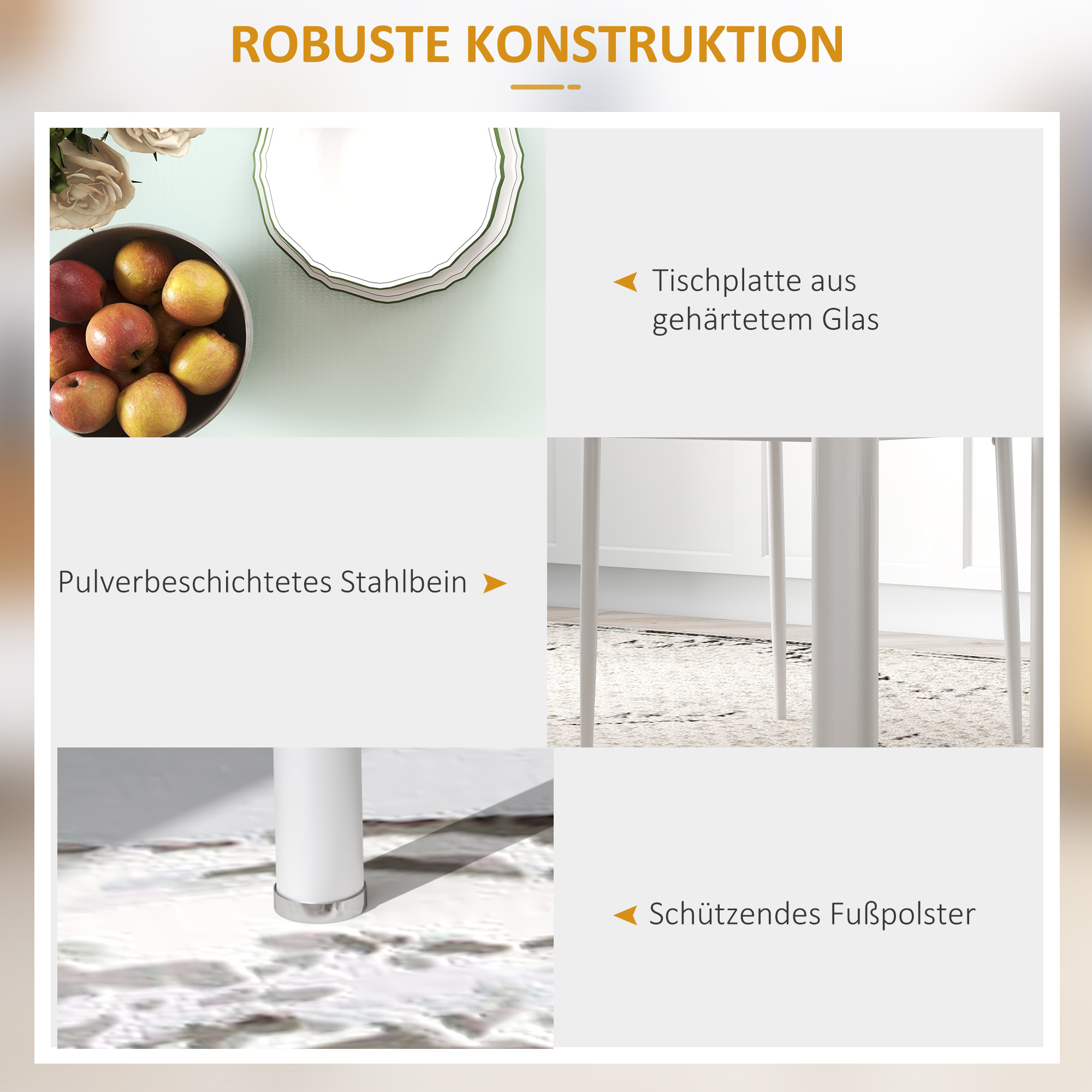 5-tlg. Essgruppe Sitzgruppe Esstisch mit 4 Stühlen, modernes Design, Glastisch, Weiß