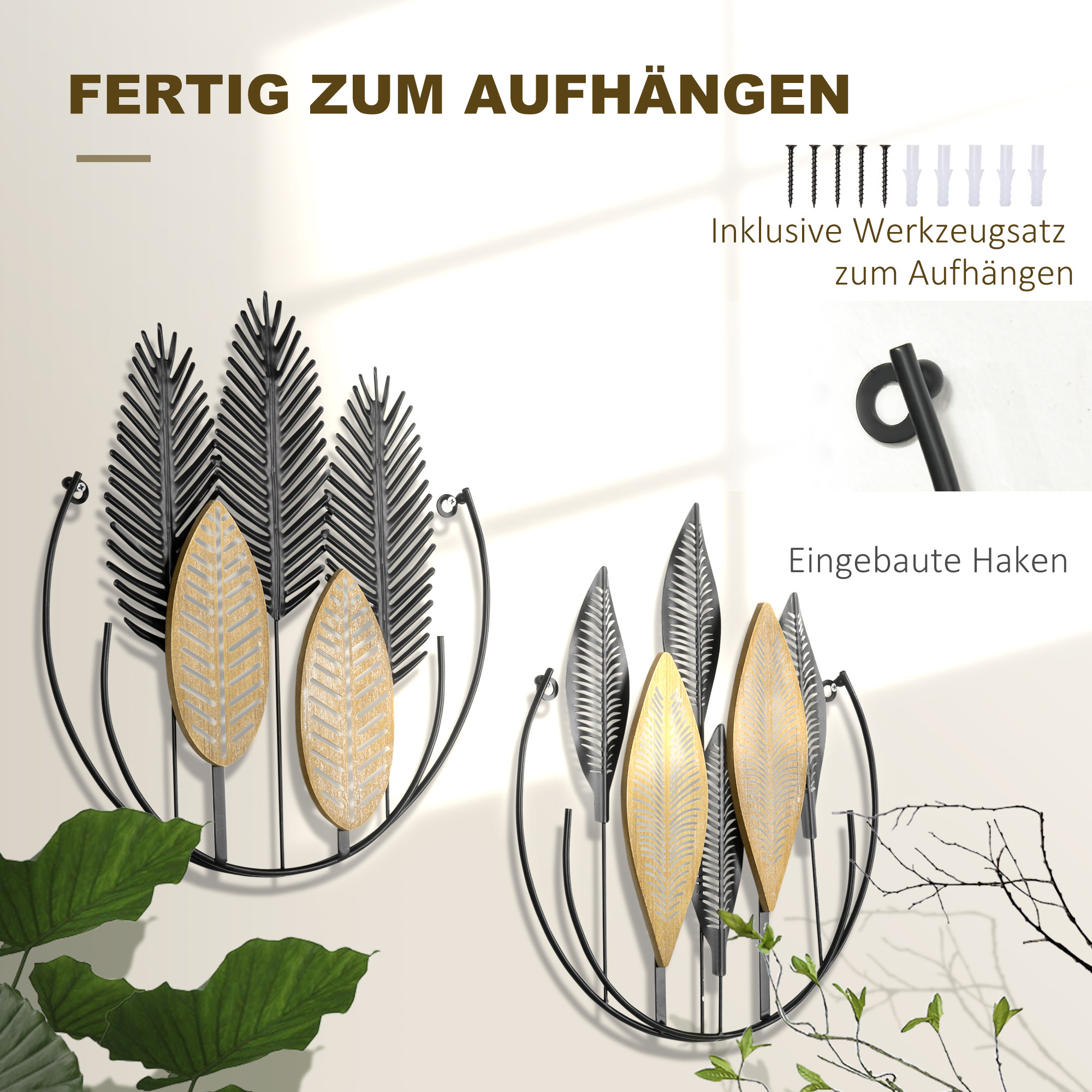 3D -Wandbilder 2er-Set Moderne Wanddekoration Metall Natur + Schwarz
