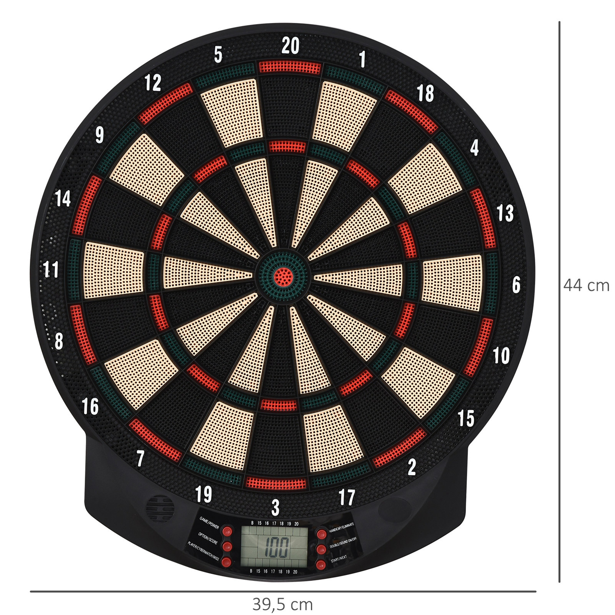 elektronische Dartscheibe, automatische Wertung Dartboard Dart-set mit 6 Darts 30 Dartköpfe 26 Spiele und 185 Trefferoptionen für 8 Spieler Soundeffekte Schwarz 44 x 39,5 x 2,2 cm