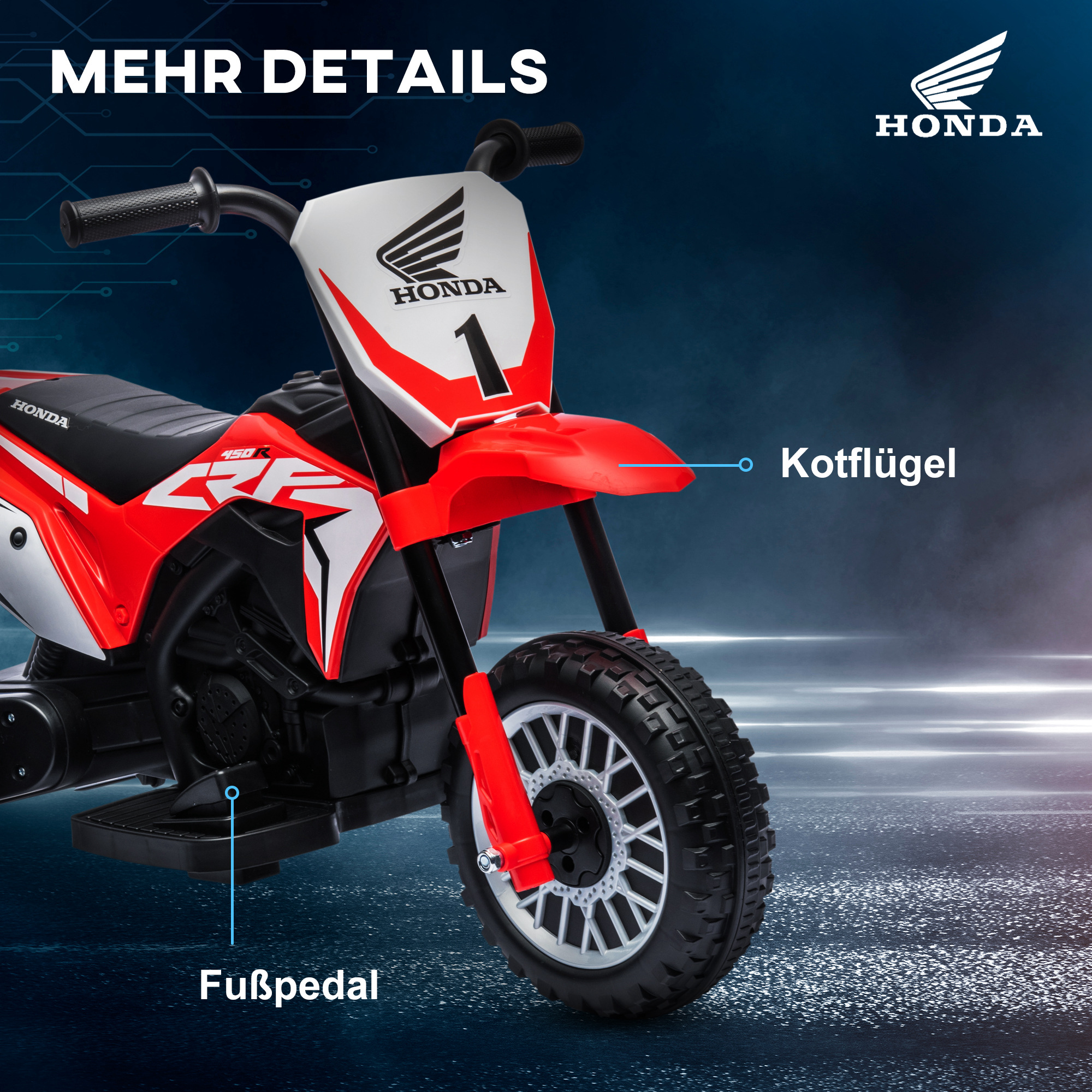 Elektro Kindermotorrad Honda, 3 km/h, Soundeffekte, für 18-36 Monate, Rot