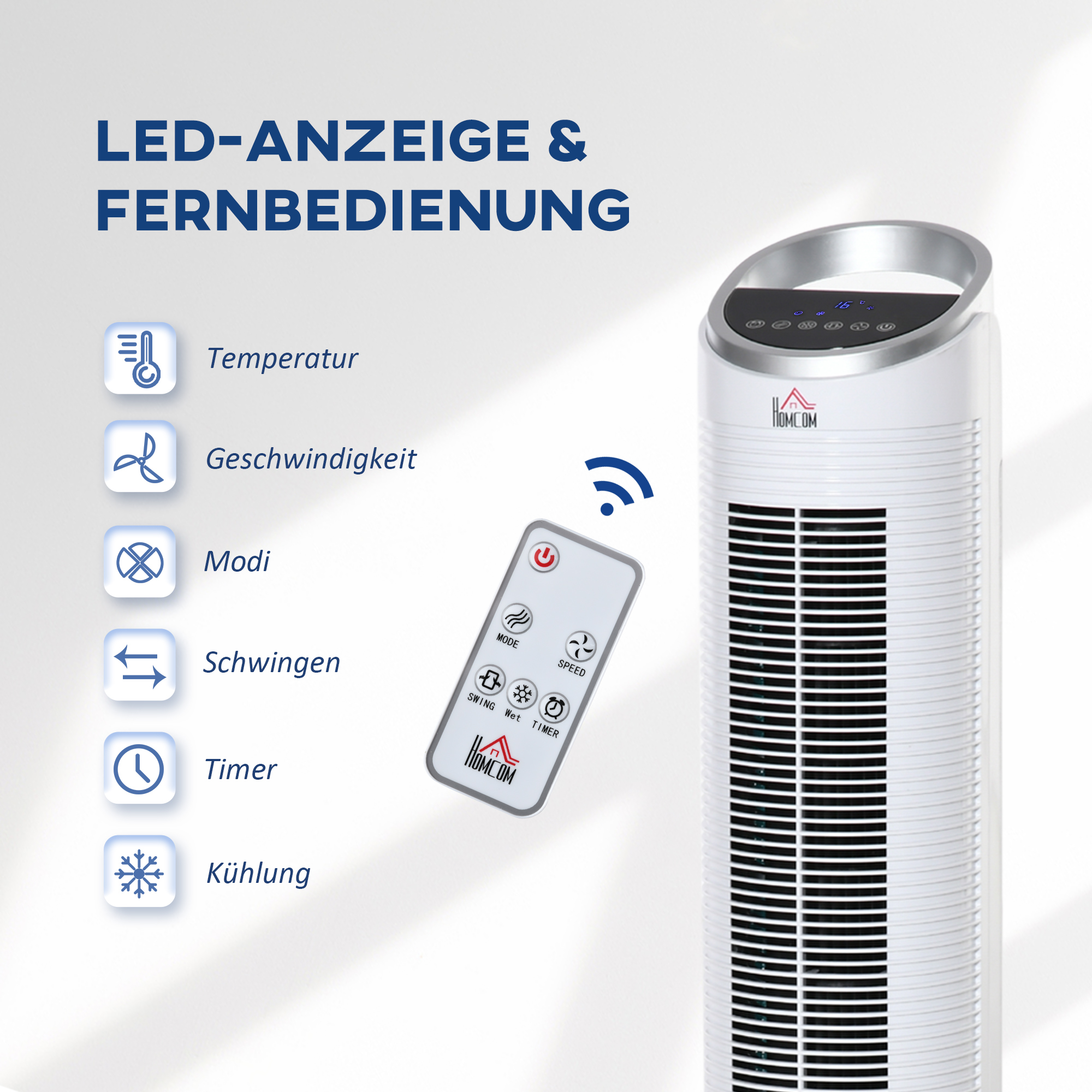 Turmventilator mit Wasserkühlung und Fernbedienung 60W 20? 30 cm x 30 cm x 100,8 cm 3 Modi Weiß