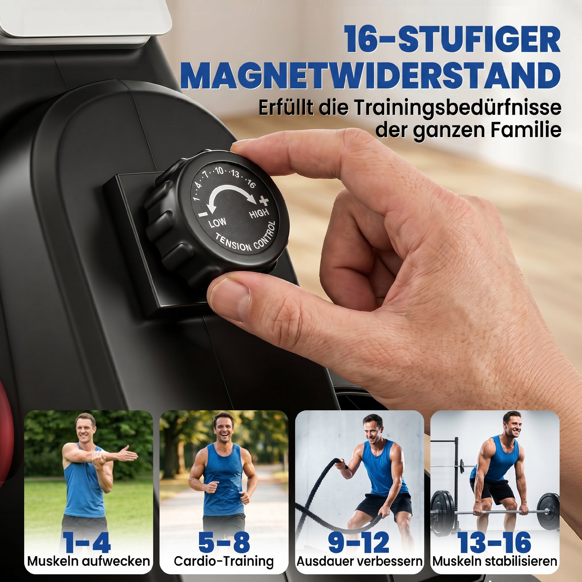Rudergerät für Zuhause Leises Magnetisches Rudergeräte mit 16 Widerstandsstufen Exklusiver APP LCD-Display Handyhalter