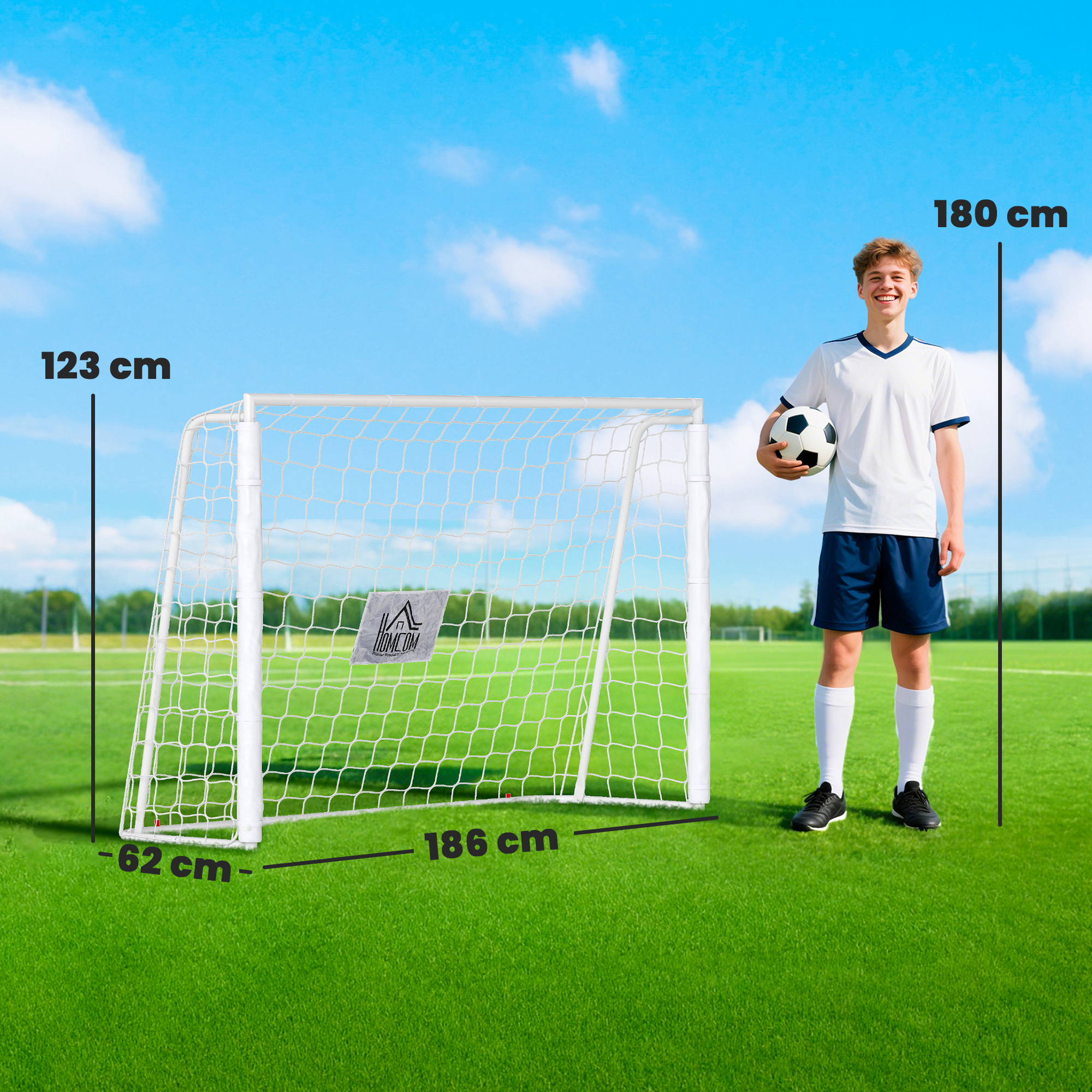 Fußballtor Kinder, Zielmarkierung, Stoßdämpfende Hülsen, Garten, 186x123cm, Weiß
