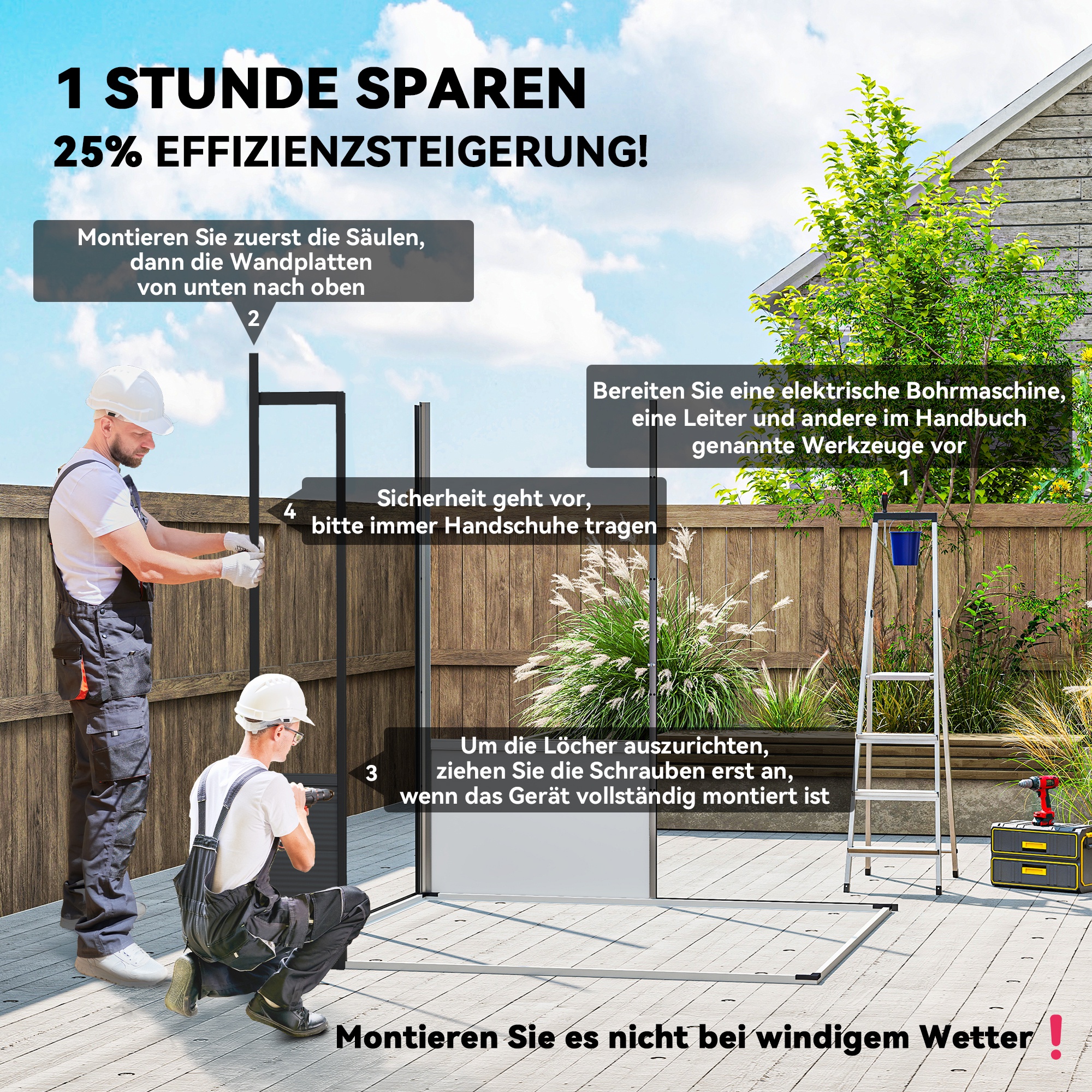1,9 x 1,9  m Gartenschuppen, Werkzeugschuppen aus Kunststoff , verschließbare Türen, 2 Lüftungsöffnungen, Dunkelgrau