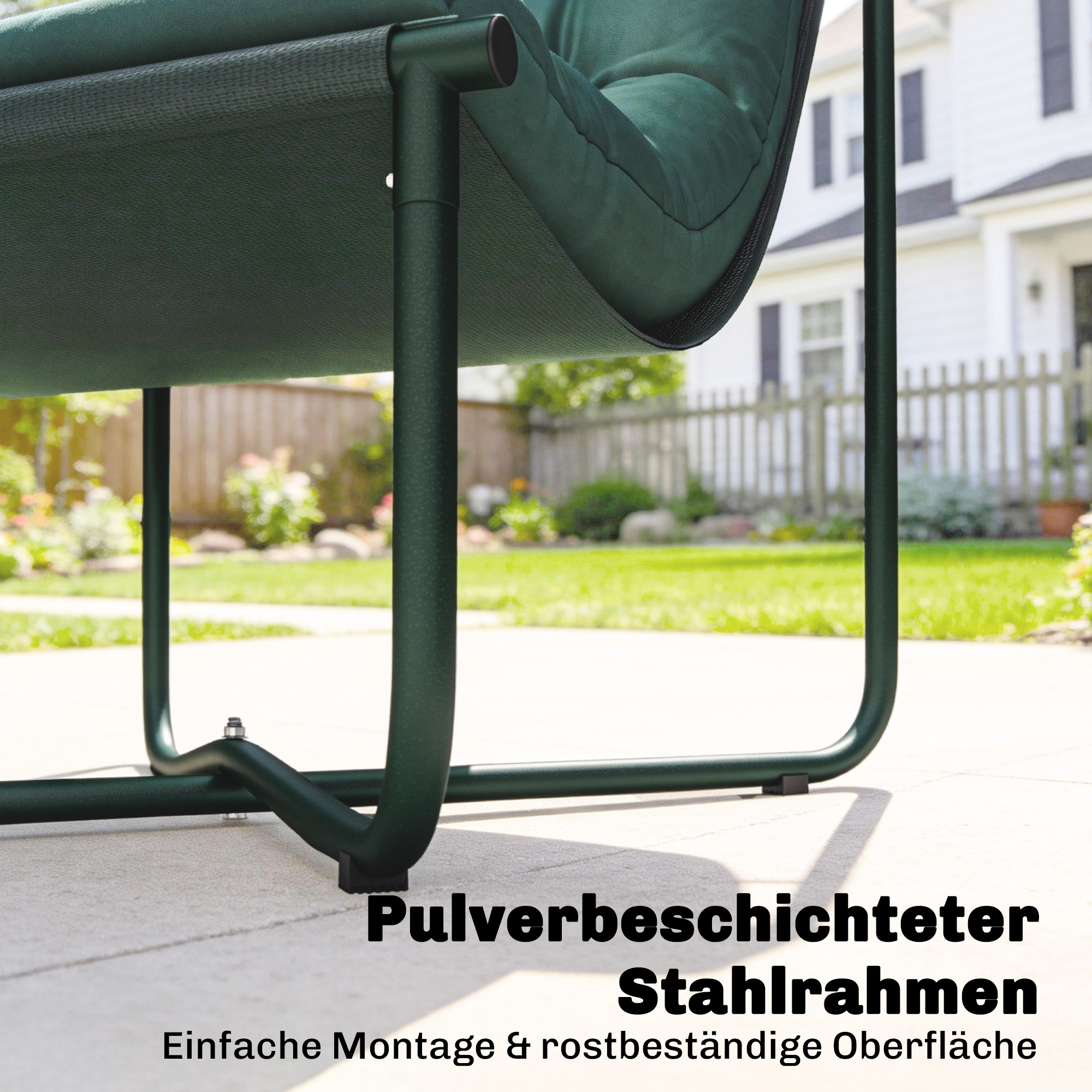 Gartenstuhl Gartensessel mit Kissen Atmungsaktiver Sling-Sitz Stahlrahmen für Garten Terrasse 76 x 92 x 76 cm Dunkelgrün