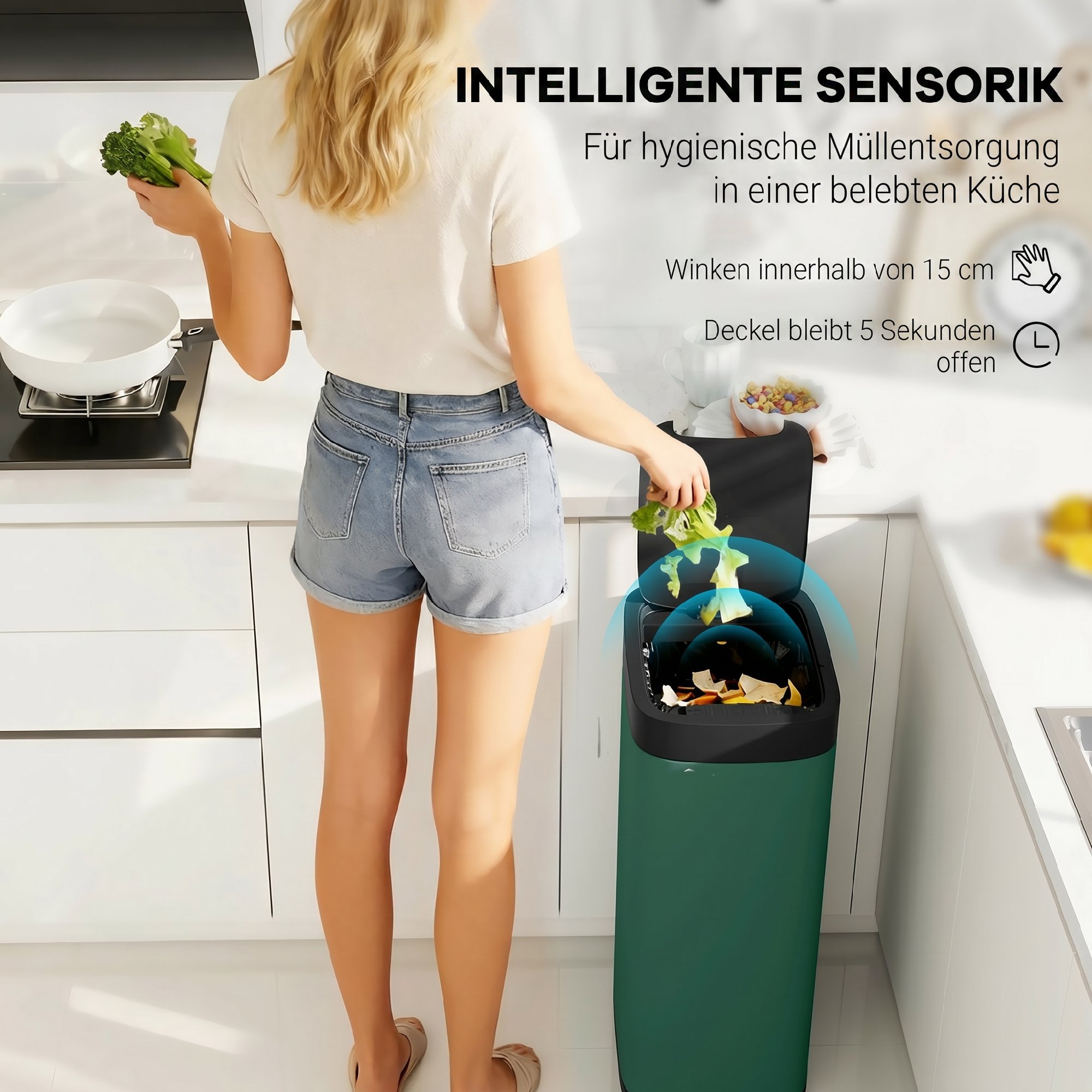 50L Sensor-Mülleimer, berührungslos Küchenmülleimer mit Bewegungssensor, fingerabdruckresistent