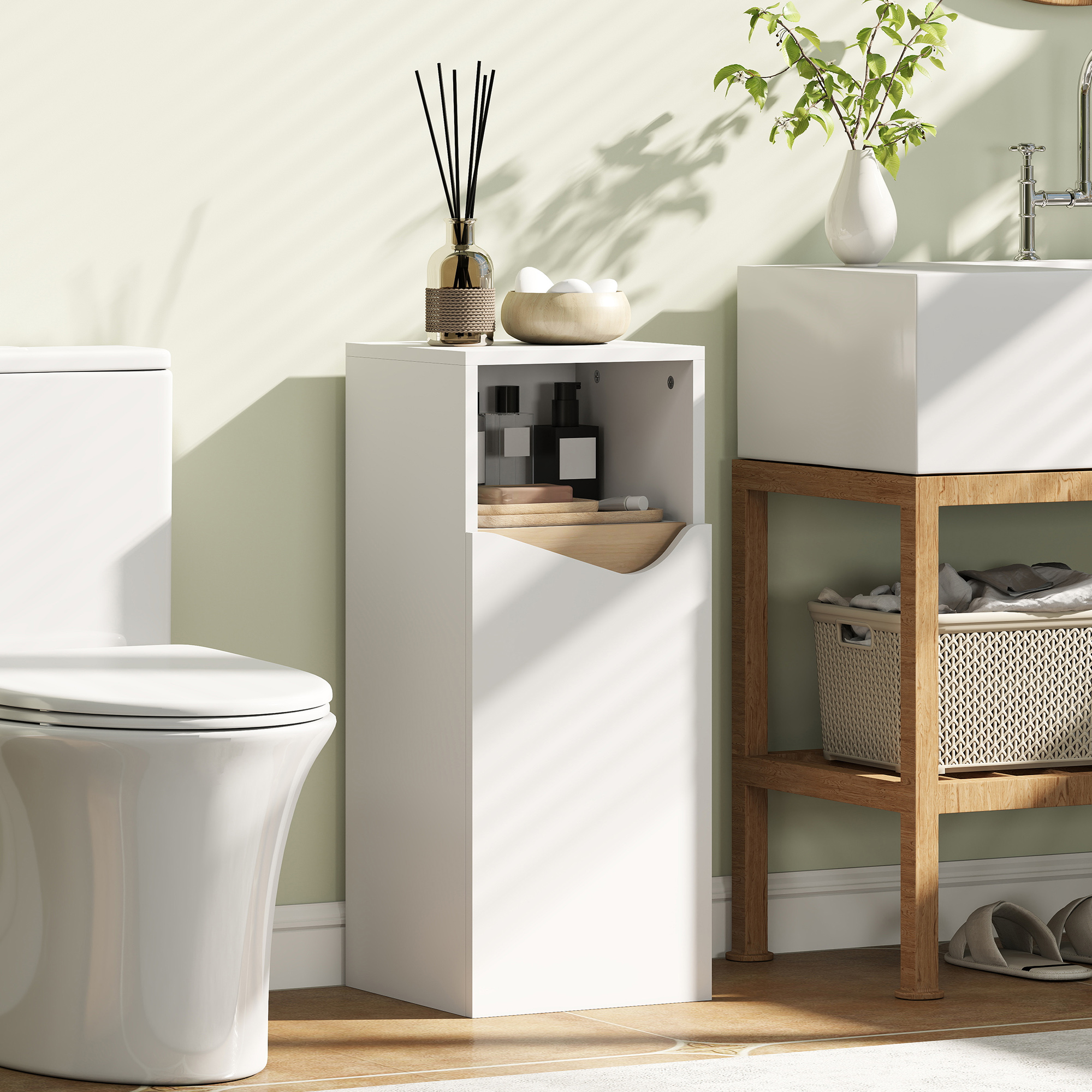 Badezimmerschrank Schmal Badschrank mit Verstellbaren Ablagen, offenem Fach 30 x 30 x 71,5 cm Weiß