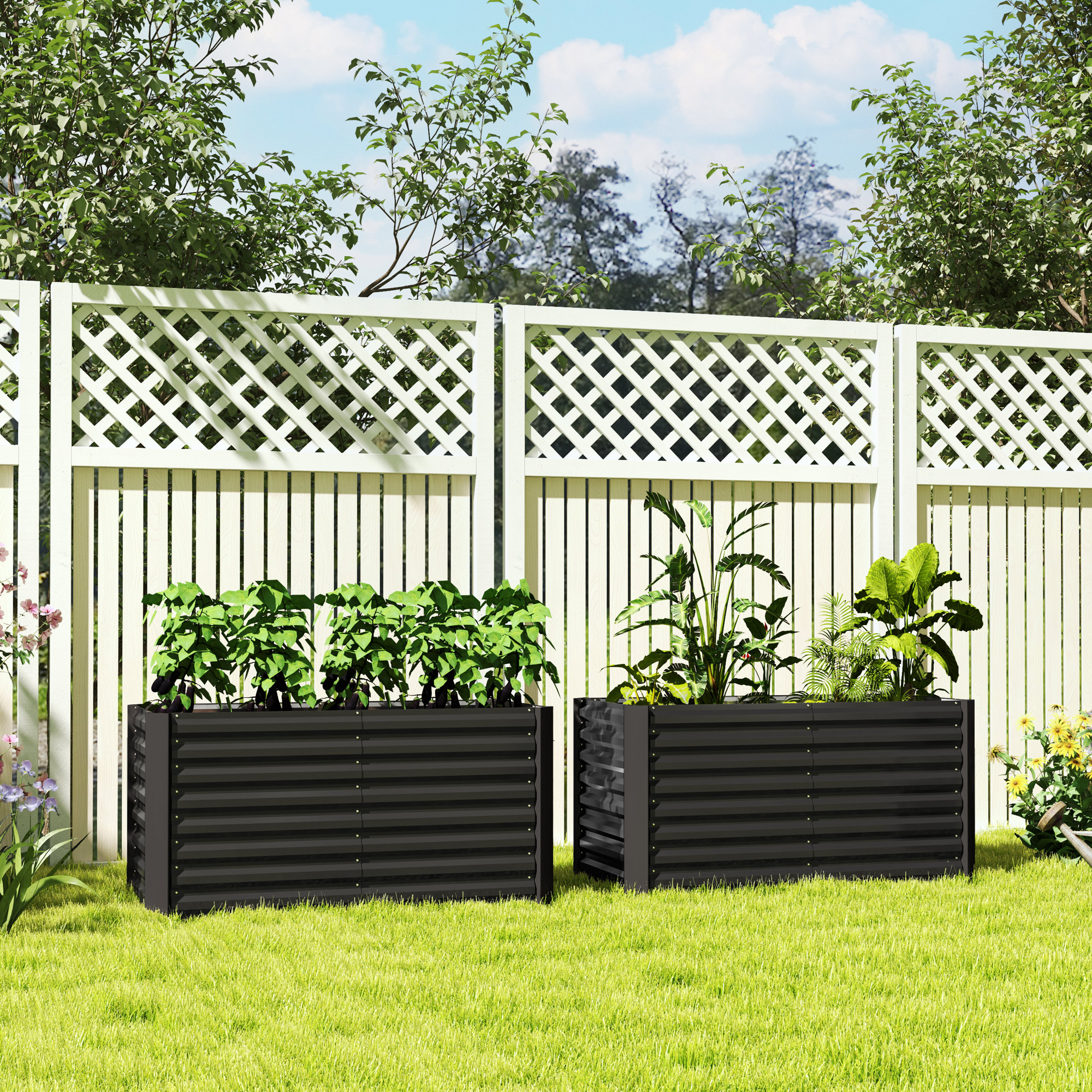 Hochbeet 2er-Set, Pflanzkasten, extra tief, Metall, 120 x 60 x 60 cm Dunkelgrau