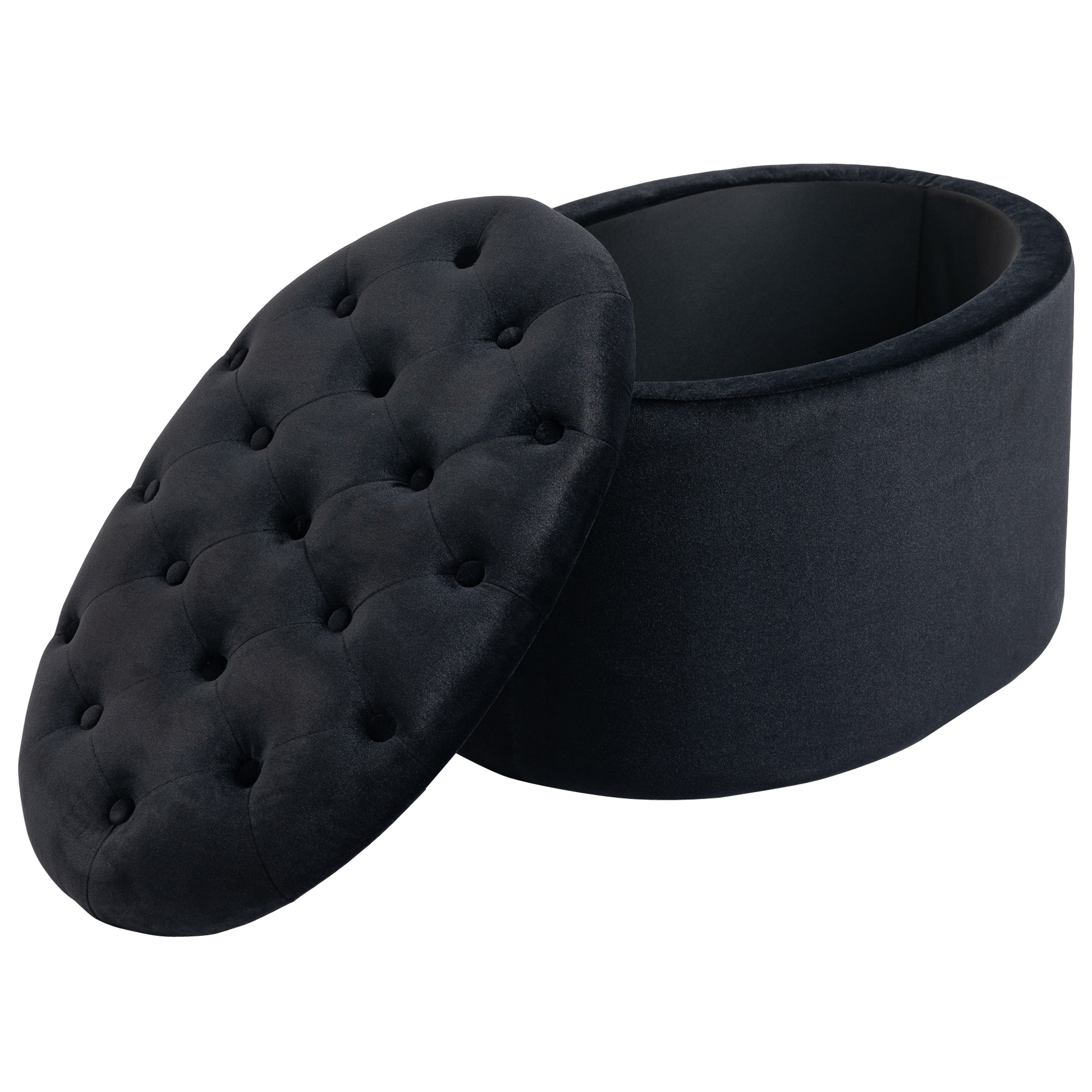 Sitzbank mit Stauraum Polsterbank mit Samtoptik, Sitztruhe Ovale Form, Truhenbank für Wohnzimmer Schlafzimmer Flur 71 x 52 x 42 cm, Schwarz