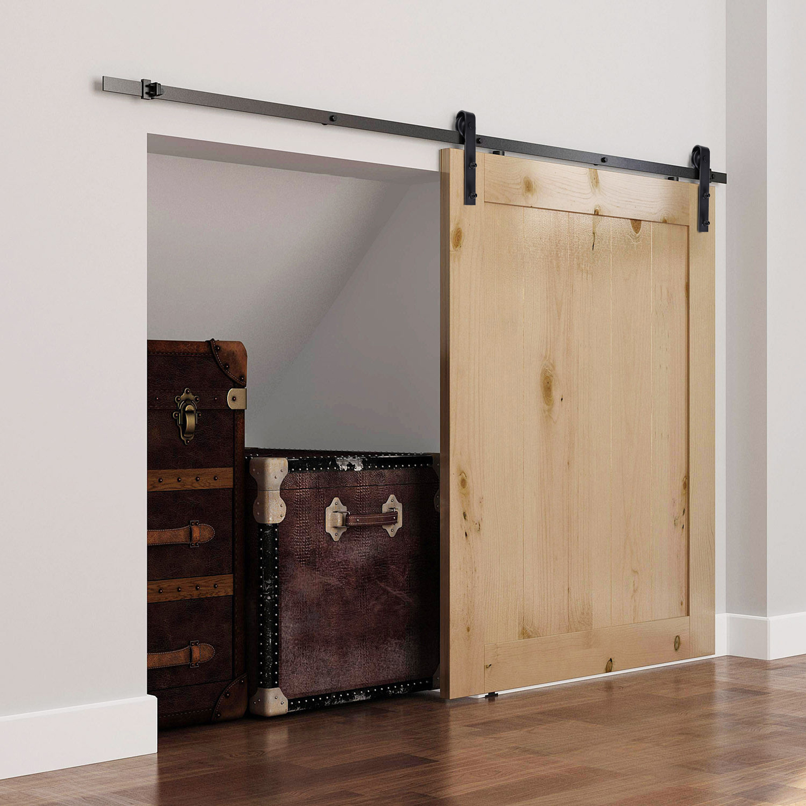 Gleitschienen-Bausatz für Schiebetür, bis 90 kg, Kohlenstoffstahl, 200 cm, Schwarz, inkl, Werkzeuge