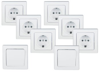 DELPHI Starter-Kit, 16-teilig, weiß - 6x Steckdose, 2x Schalter, 8x Rahmen DELPHI Starter-Kit, 16-teilig, weiß - 6x Steckdose, 2x Schalter, 8x Rahmen