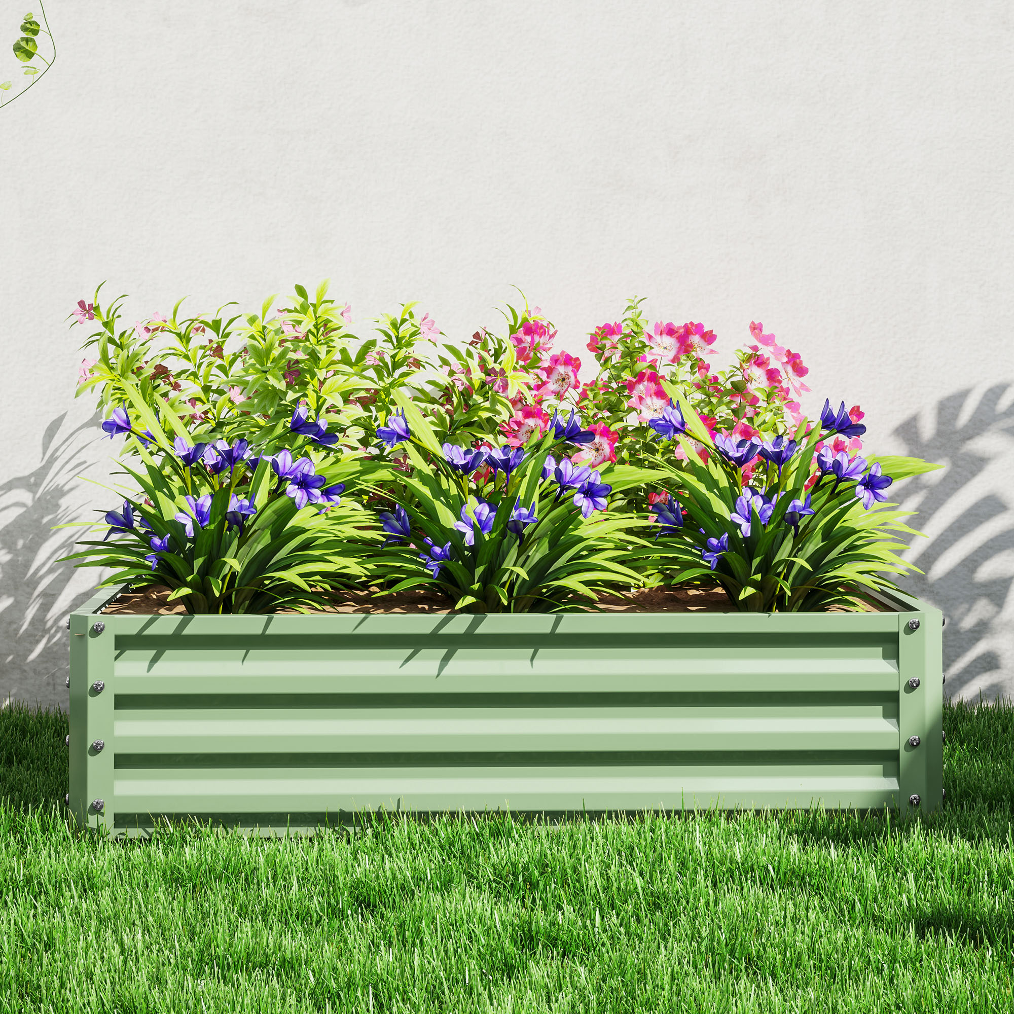 Gartenbeet, Pflanzkasten mit Stahlgehäuse, Grün, 120 x 120 x 30 cm