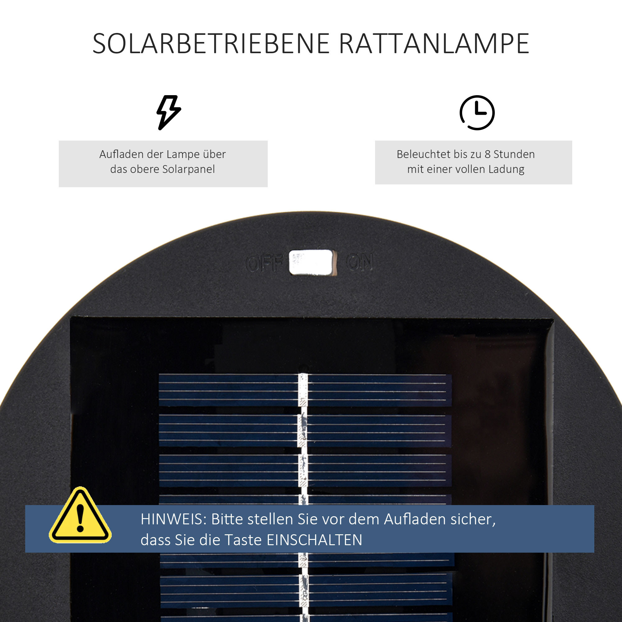 Gartenleuchte, Außenlampe, solarbetrieben, 8 Stunden Betrieb, Rattanoptik, schwarz, 21,5 x 21,5 x 61 cm