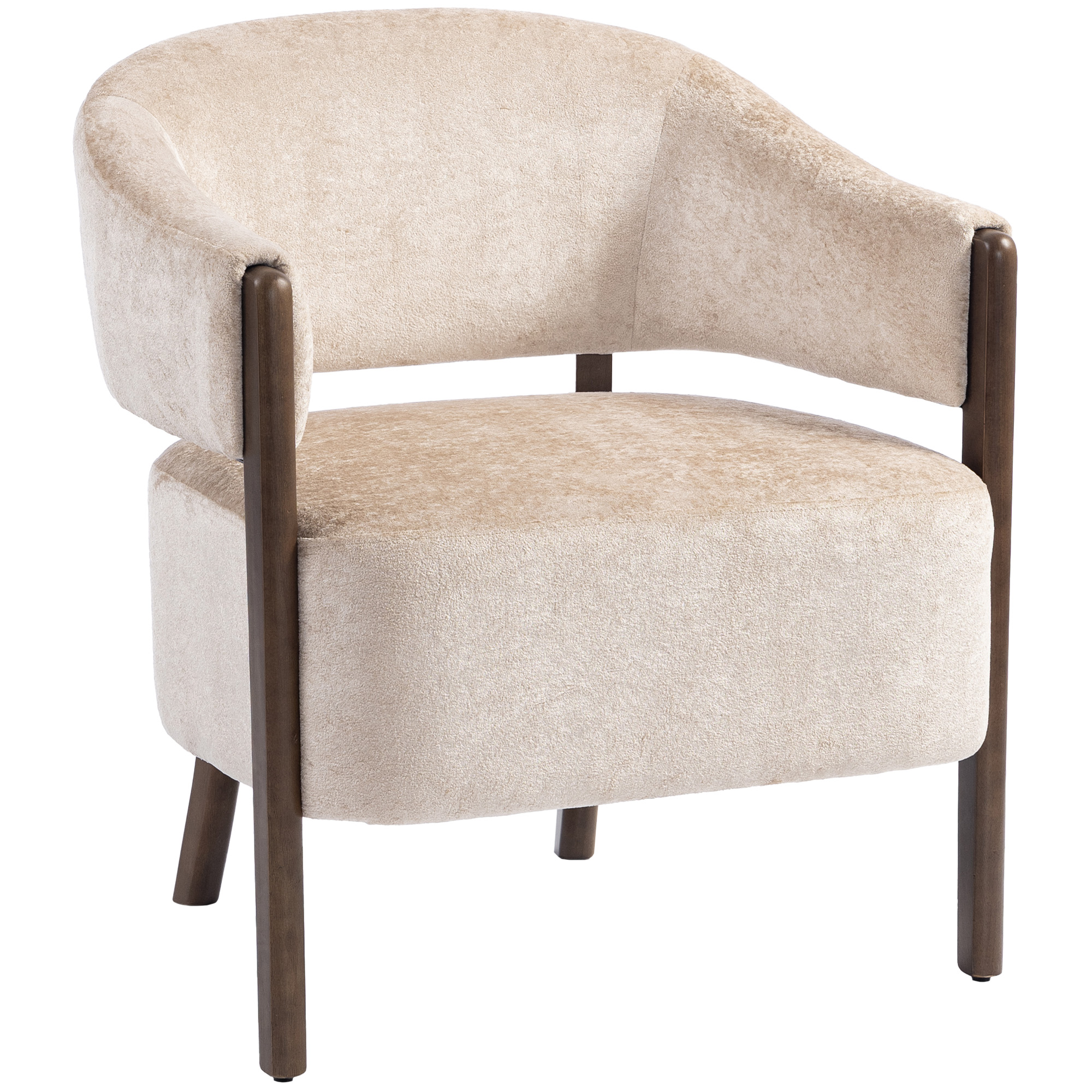 Akzentstuhl, Chenille-Polstersessel mit Massivholzrahmen und Beinen, Beige