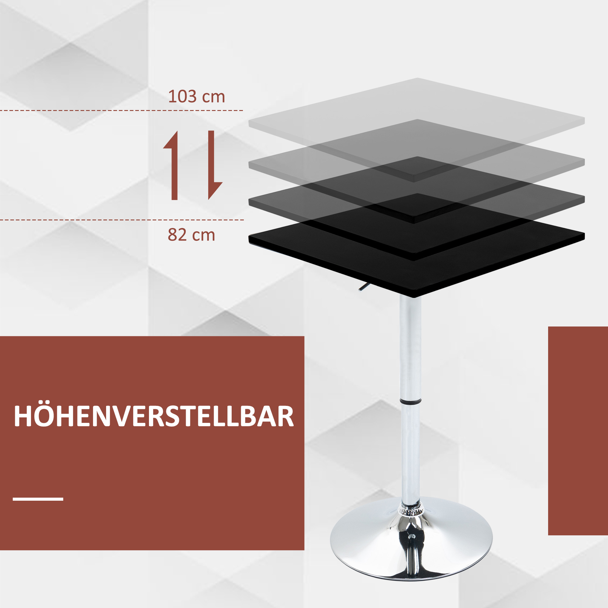 Höhenverstellbarer Bartisch, 360° drehbar, kratzfeste Füße, stabile Metallbasis, Schwarz/Silber