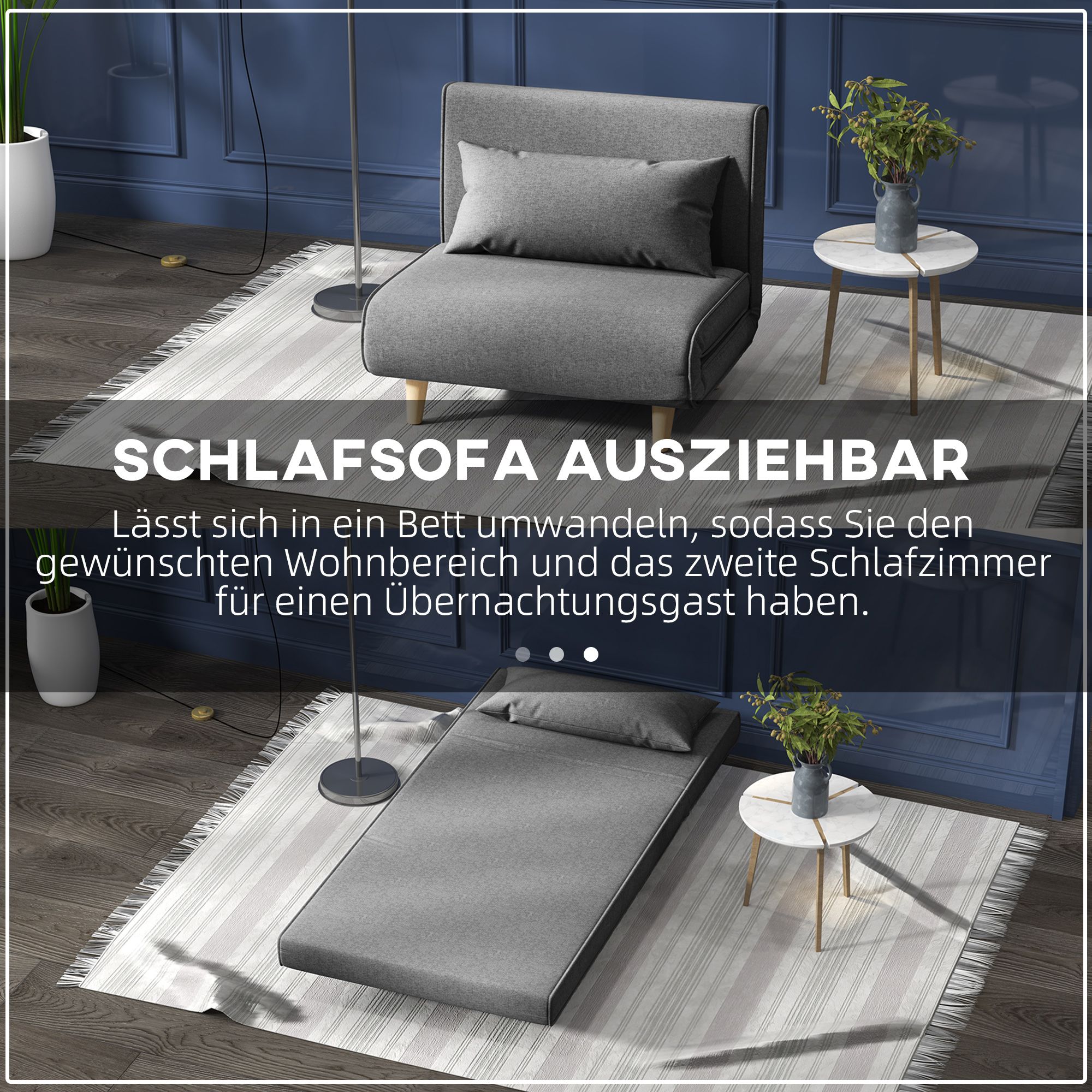 Einzelsofa Schlafsofa Sofabett Klappsofa verstellbar Rückenlehne Liege nordisch skandinavisch 25D Schaumstoff Haus Leinenimitat Tannenholz Grau 94 x 78 x 80 cm