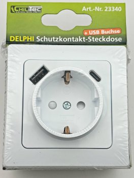 DELPHI Schutzkontakt-Steckdose, weiß, 230V~/ 16A, Unterputz, USB-C / PD