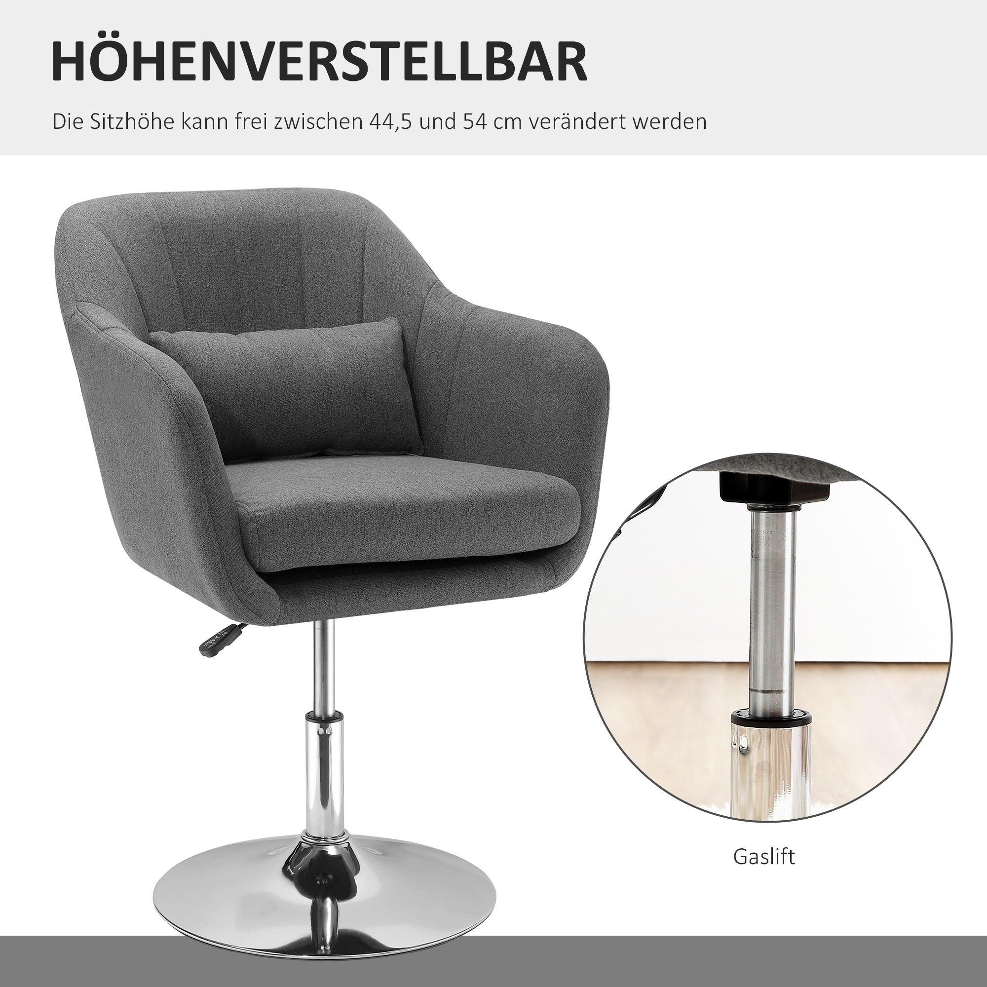 Drehstuhl, höhenverstellbarer Bürostuhl, leinenartiges Polyester, Metall, 60 x 60 x 79-91 cm, Dunkelgrau