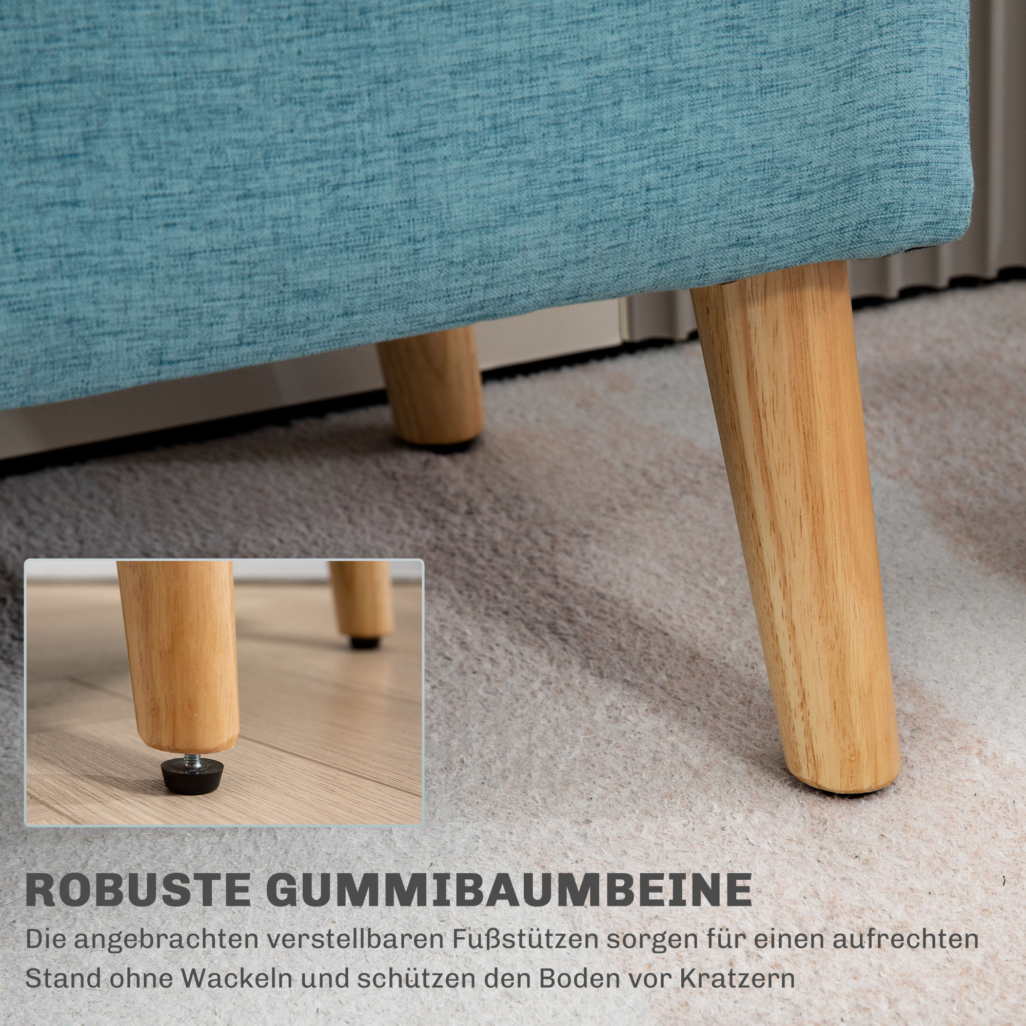 Sitzbank mit Stauraum, bis 220 kg, Leinenoptik, 110x39x45cm, Blau