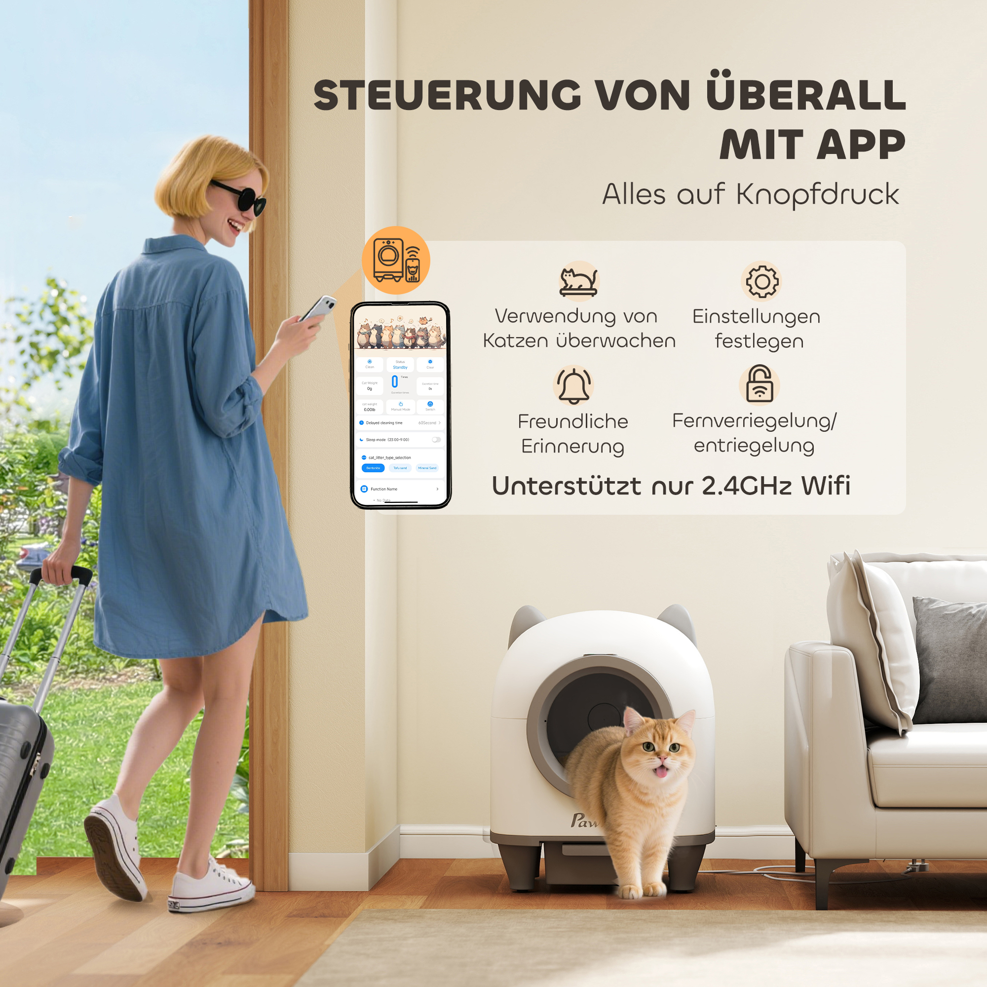 selbstreinigende Katzentoilette mit App-Steuerung 80 L Geruchsbeseitigung für mehrere Katzen