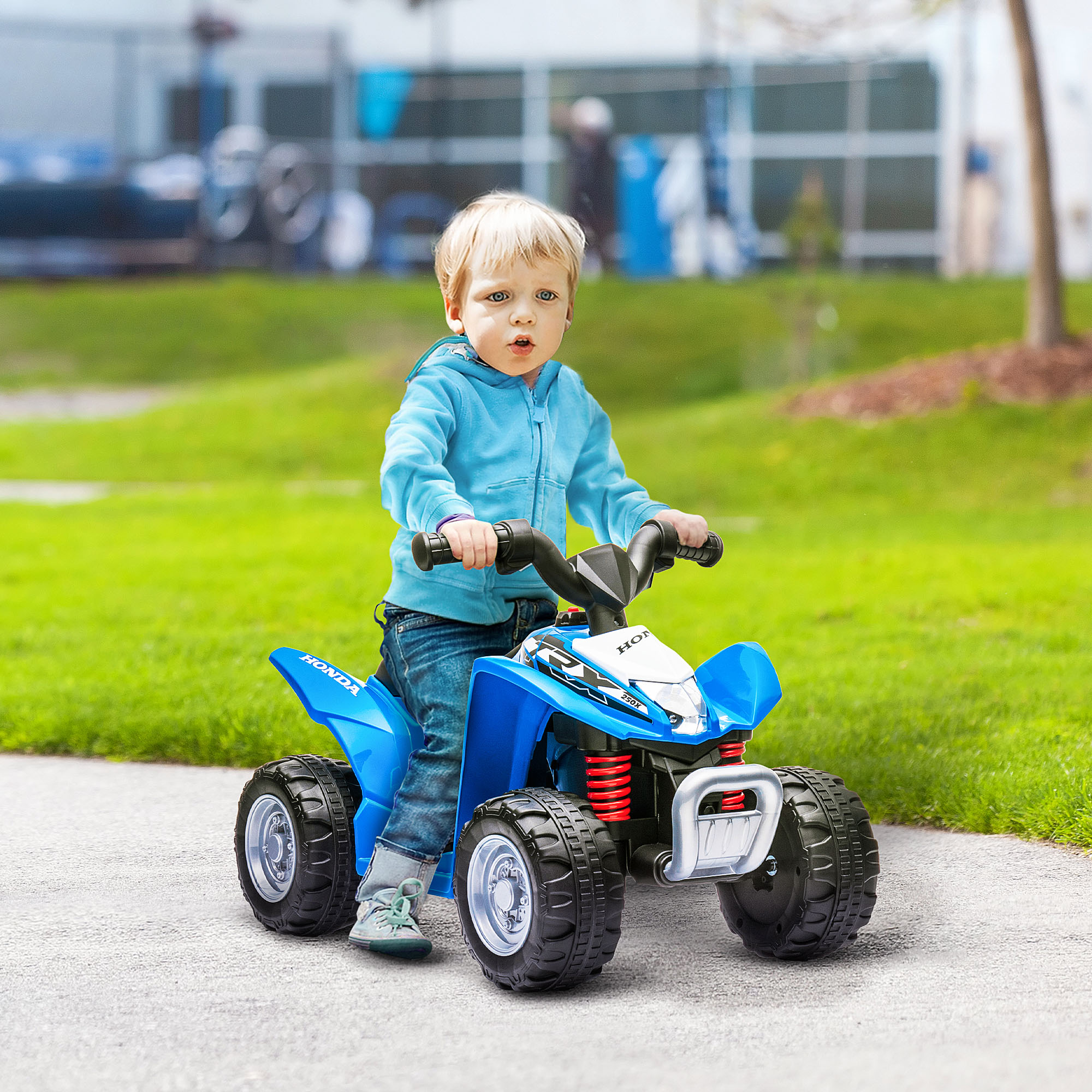Kinderquad, LED-Licht, Hupe, breite Reifen, bequemer Sitz, rutschfeste Griffe, Blau