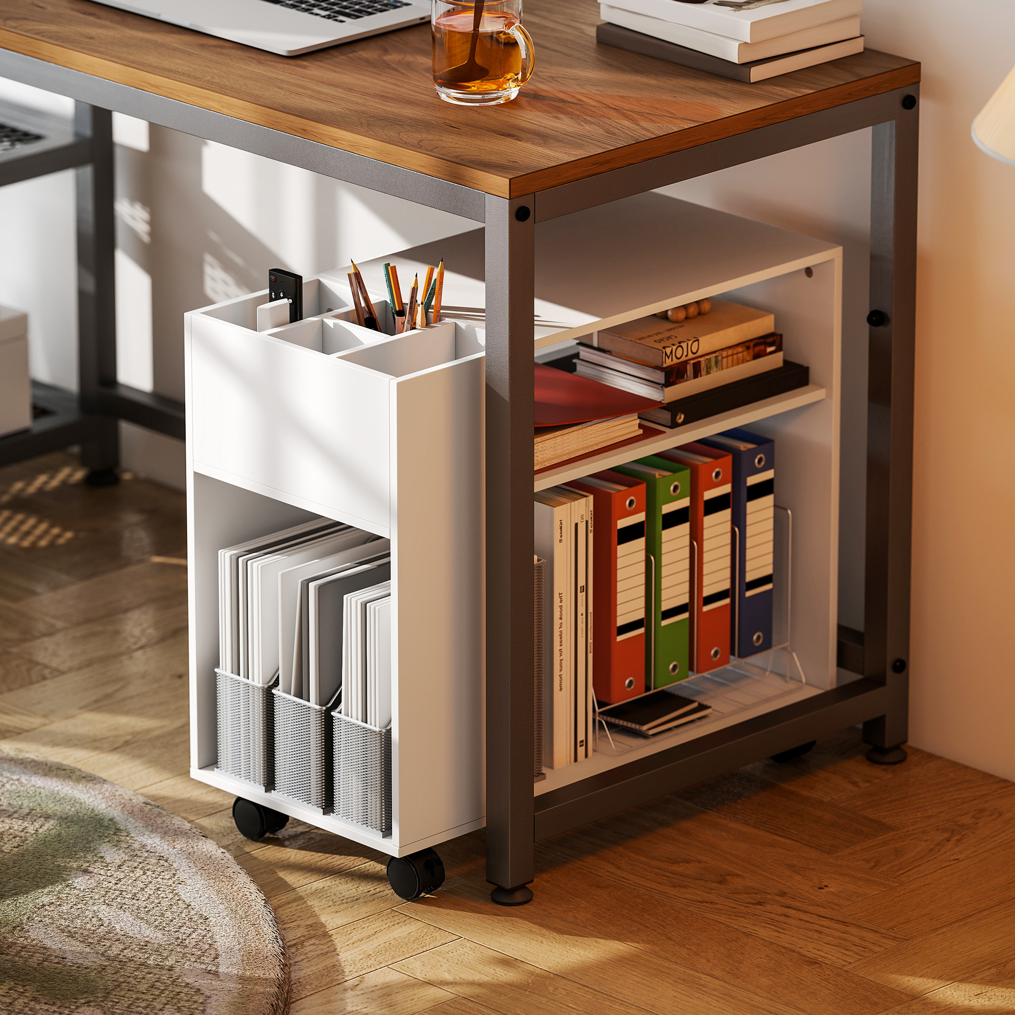 Druckerständer Druckertisch mit Unterteiltem Fach, Ablageflächen für Büro 70 x 34 x 60 cm Weiß