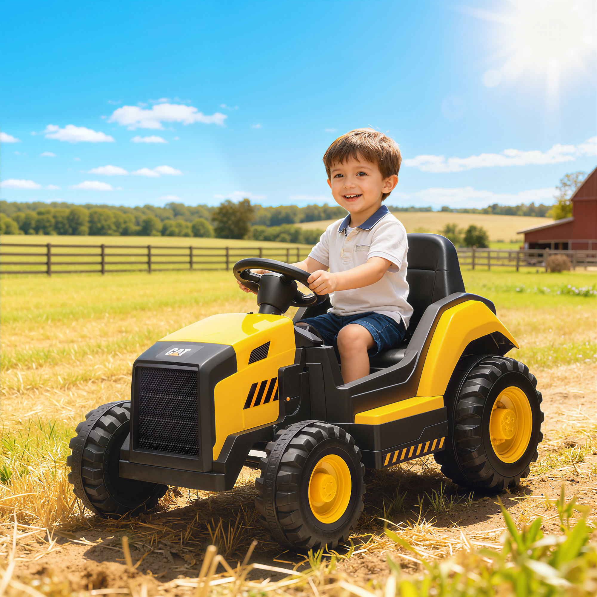 Kinder-Baufahrzeug, Aufsitzauto für Kinder, Fernbedienung, manuelle Steuerung, Bluetooth+Musik-Funktion, 3-6 Jahre, Kunststoff, Stahl, Gelb