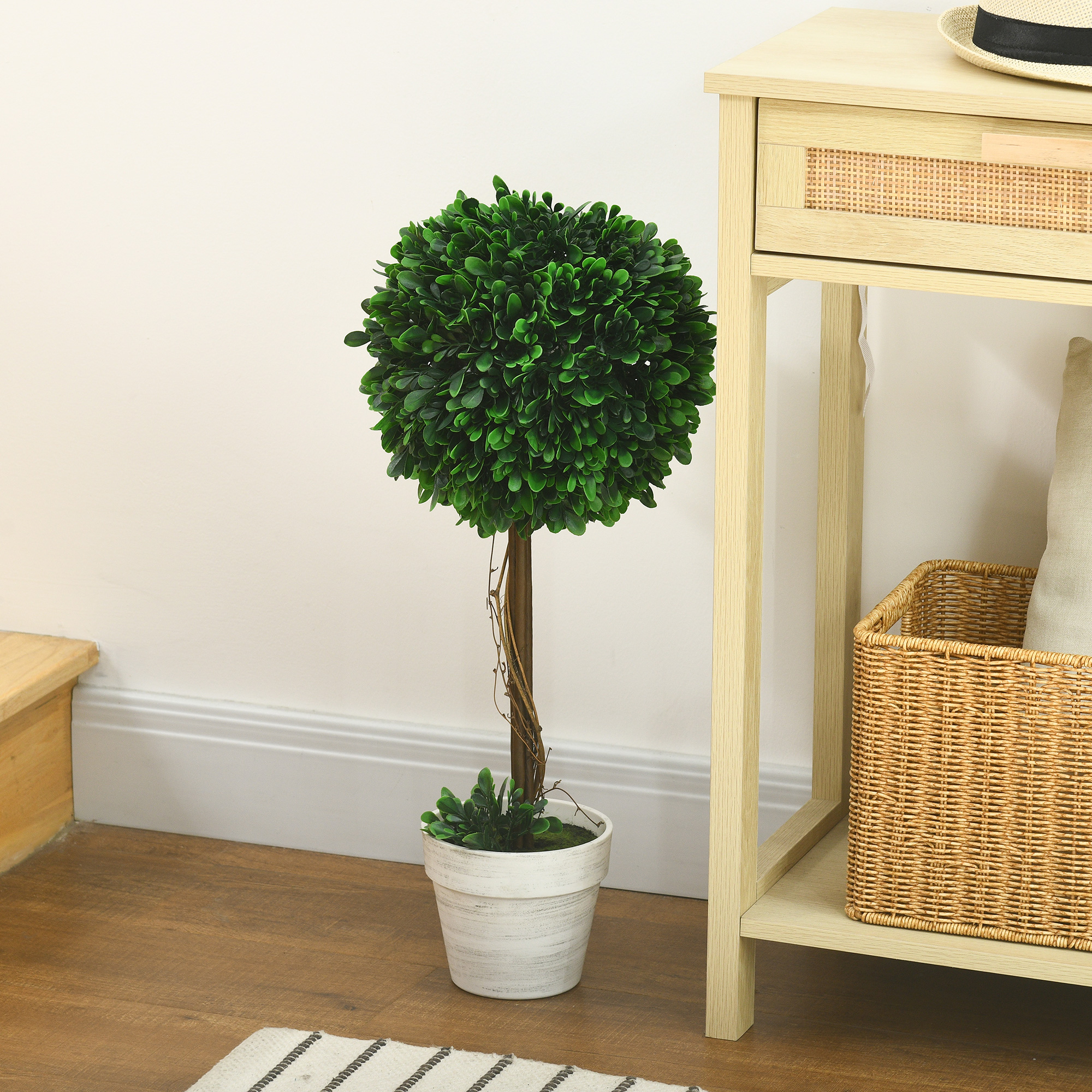 2er-Set künstliche Buchsbäume Kunstpflanze künstliche Pflanzen, inkl. Kunstmoos, 1 Übertopf, 28 cm x 28 cm x 60 cm, Grün