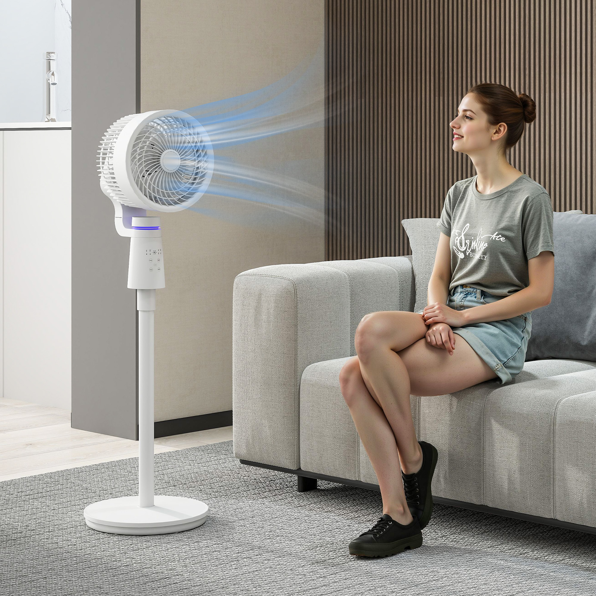 Standventilator Luftzirkulator Lüfter mit 3 Geschwindigkeitsstufen Fernbedienung Timer 70°+90° Oszillation