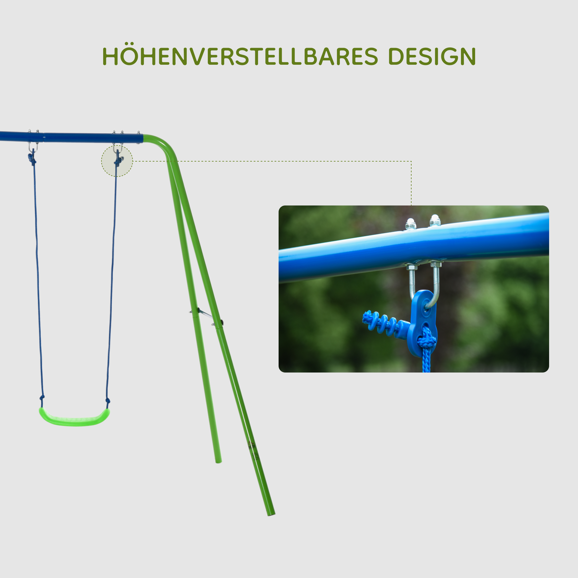 Schaukelgestell, Outdoor-Schaukelgerüst mit 2 Schaukeln, Wippe, Kinderschaukel mit Metallgestell, Grün