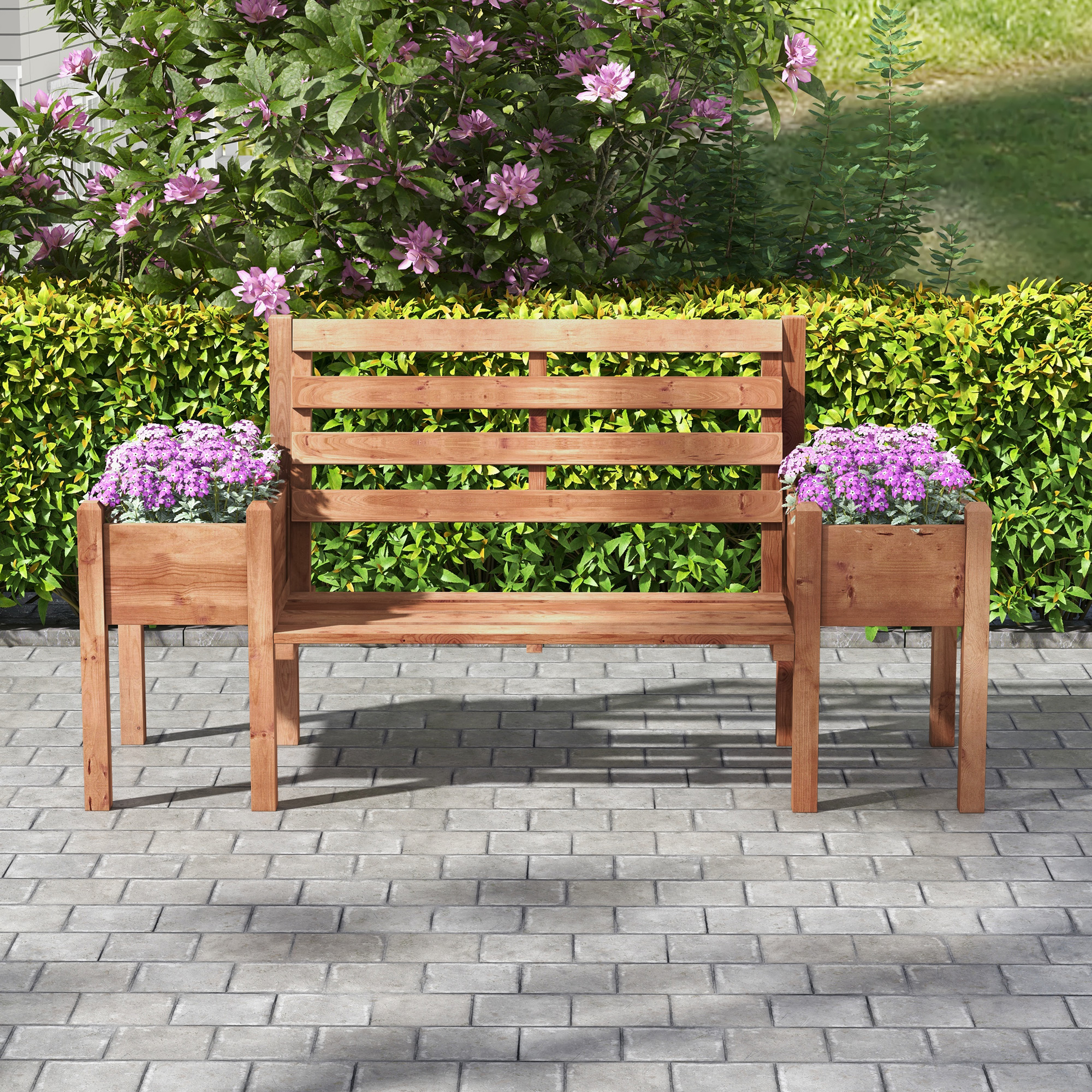 Gartenbank Sitzbank, inkl. Pflanzkästen, Holz, 184 cm x 59 cm x 95 cm, Braun