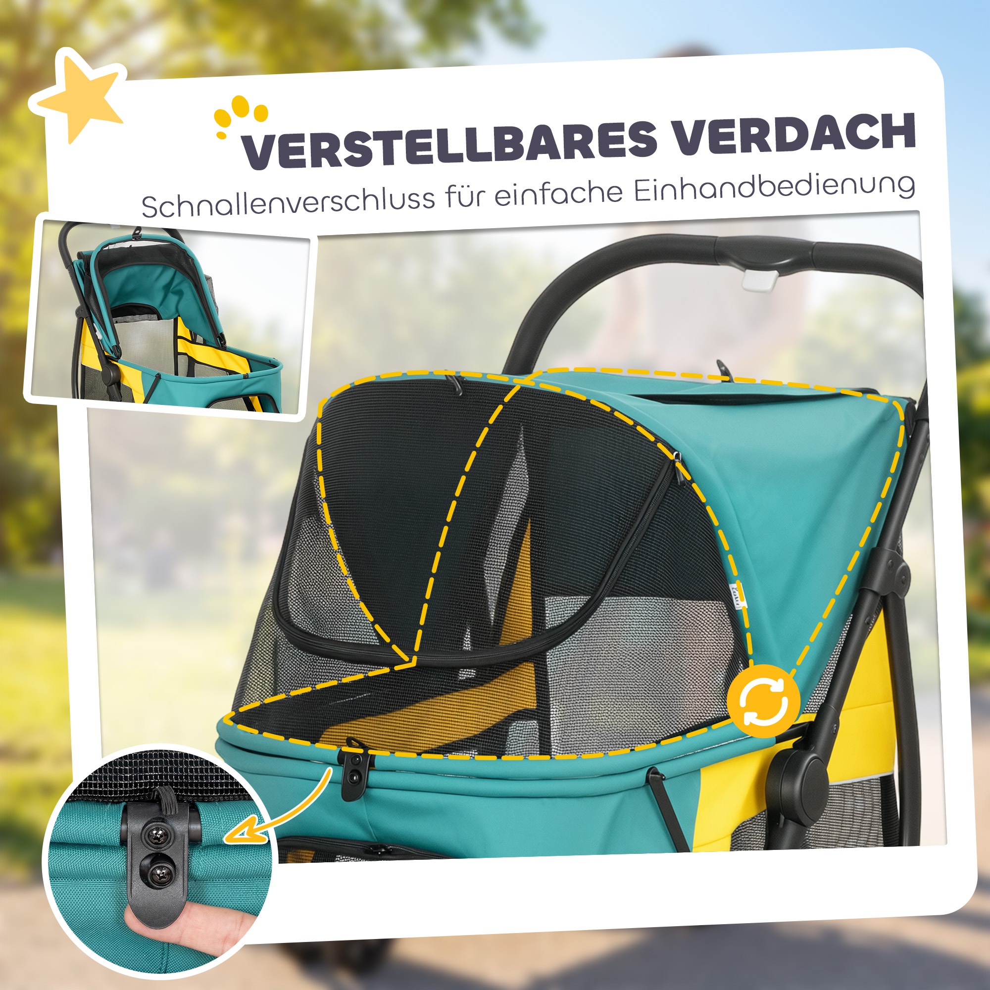 Hundewagen Faltbar Hundebuggy bis 20kg mit Kissen, Netzfenstern, Rückentasche, 92 x 63 x 95 cm Dunkelgrün