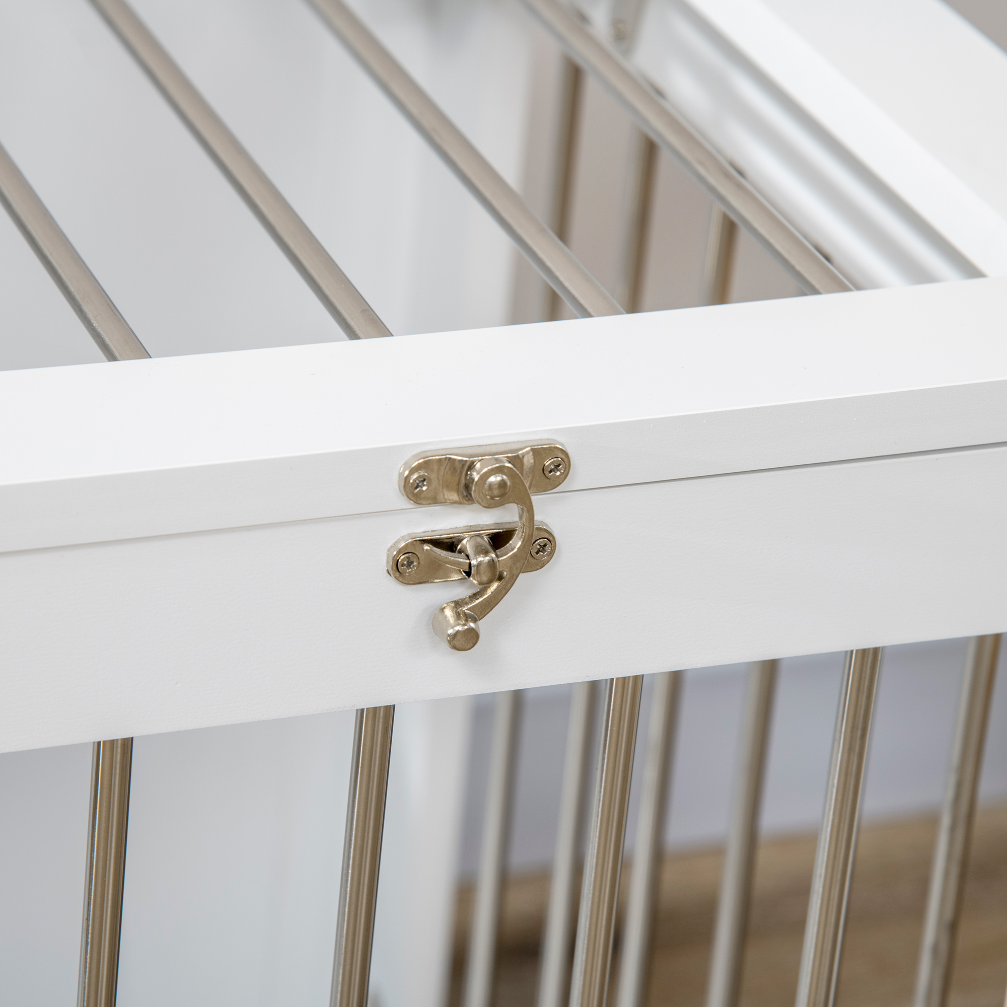 Hundekäfig mit 2 Türen, Hundebox, verriegelbar, Stahlgitter, 80 cm x 50 cm x 56,5 cm, Weiß + Silber