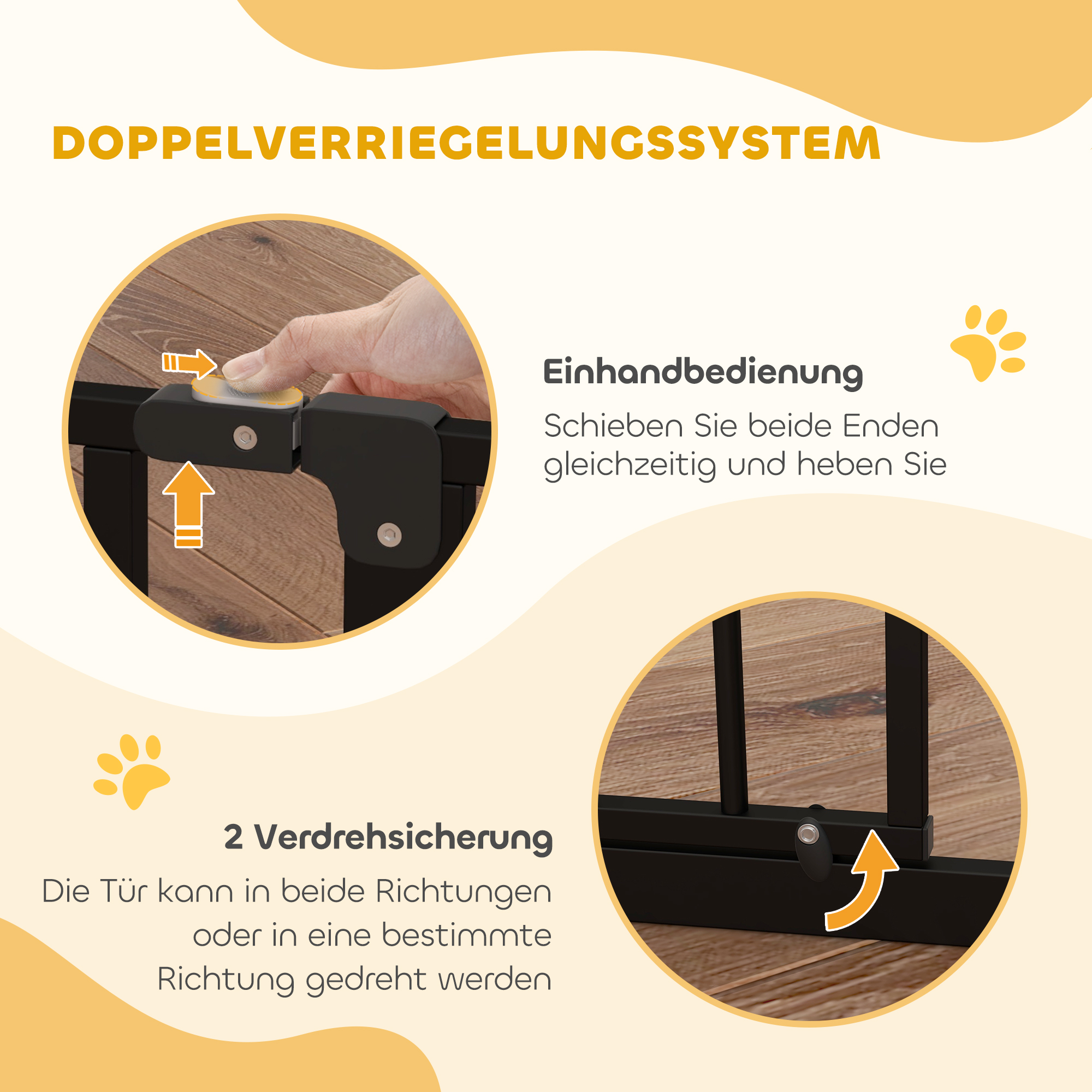Hundeschutzgitter  Absperrgitter, Zwei-Wege-Öffnung, Wandhalterung mit Druckknöpfen, verstellbar von 75 bis 145 cm