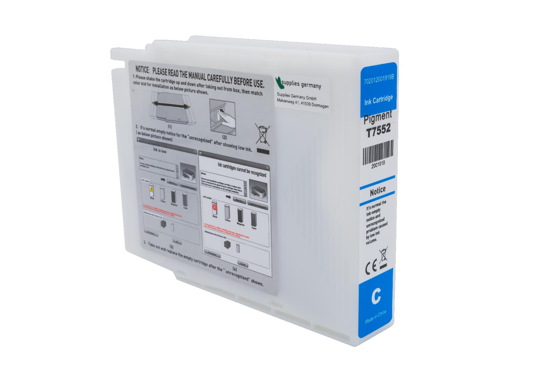 T7552 alternativ Tinte Cyan für Epson / C13T755240 / 39ml