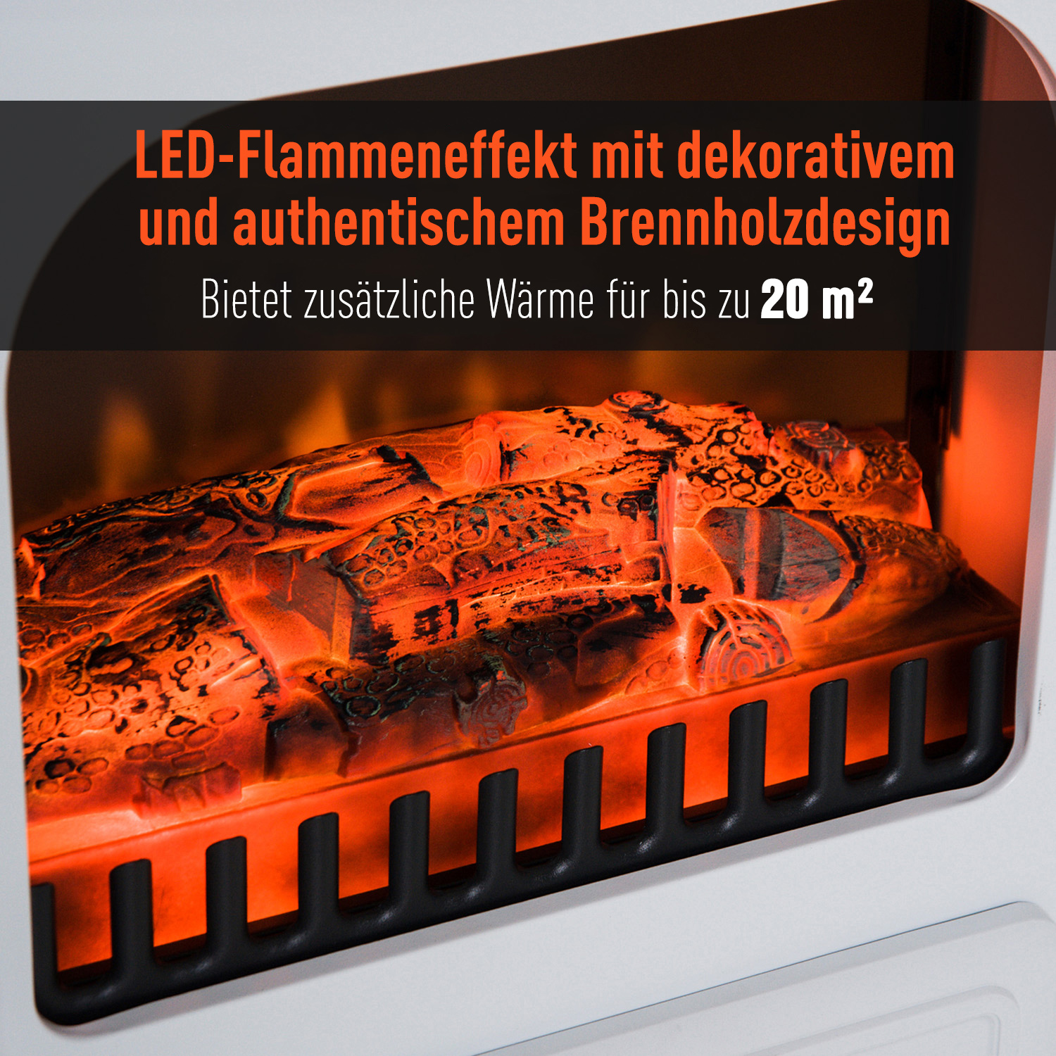 Elektrokamin mit Heizung, elektrischer Kamin mit LED Flammeneffekt, 950/1850W Dekokamin mit Thermostat, elektrisch Kaminfeuer mit Überhitzungs-Schutz, Kaminofen, Weiß