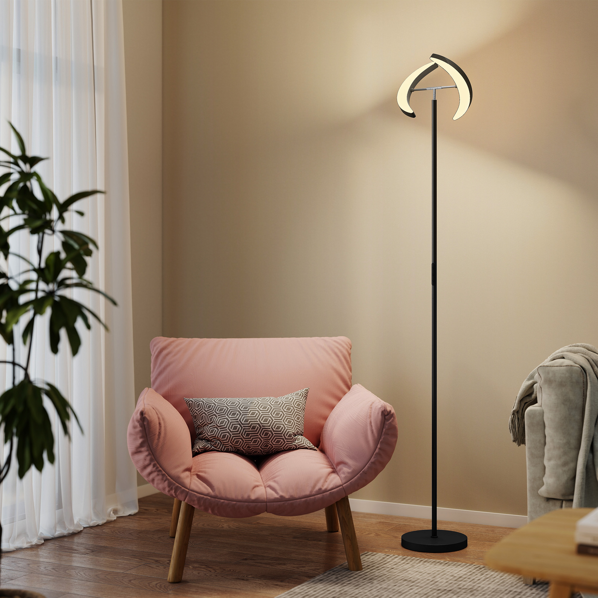 RGB Stehlampe, dimmbare Lampe mit mehrfarbigen Beleuchtungsmöglichkeiten, drehbar, Schwarz
