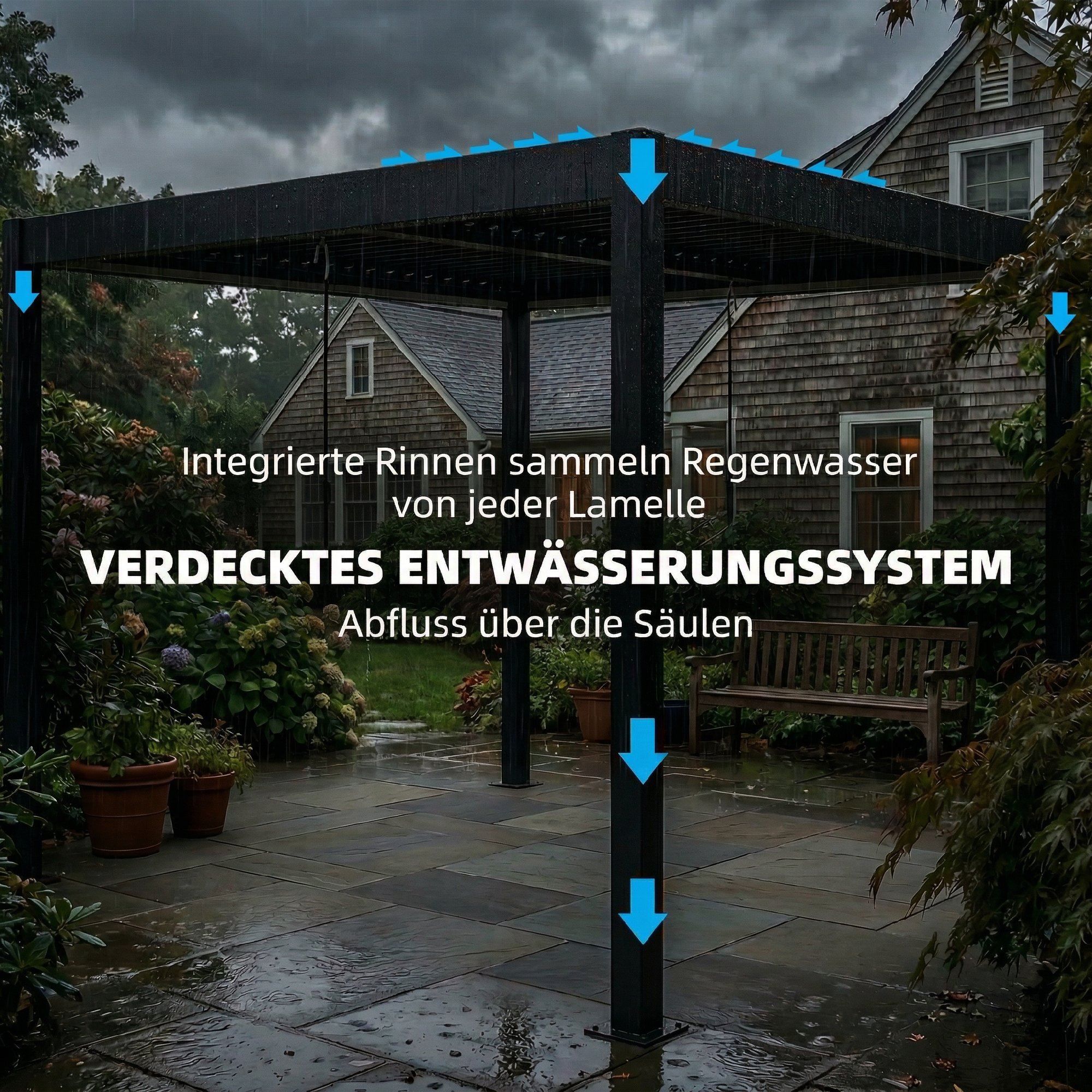 Pergola 3x3 m Aluminium Terrassenüberdachung mit LED-Beleuchtung Fernbedienung verstellbar Lamellendach