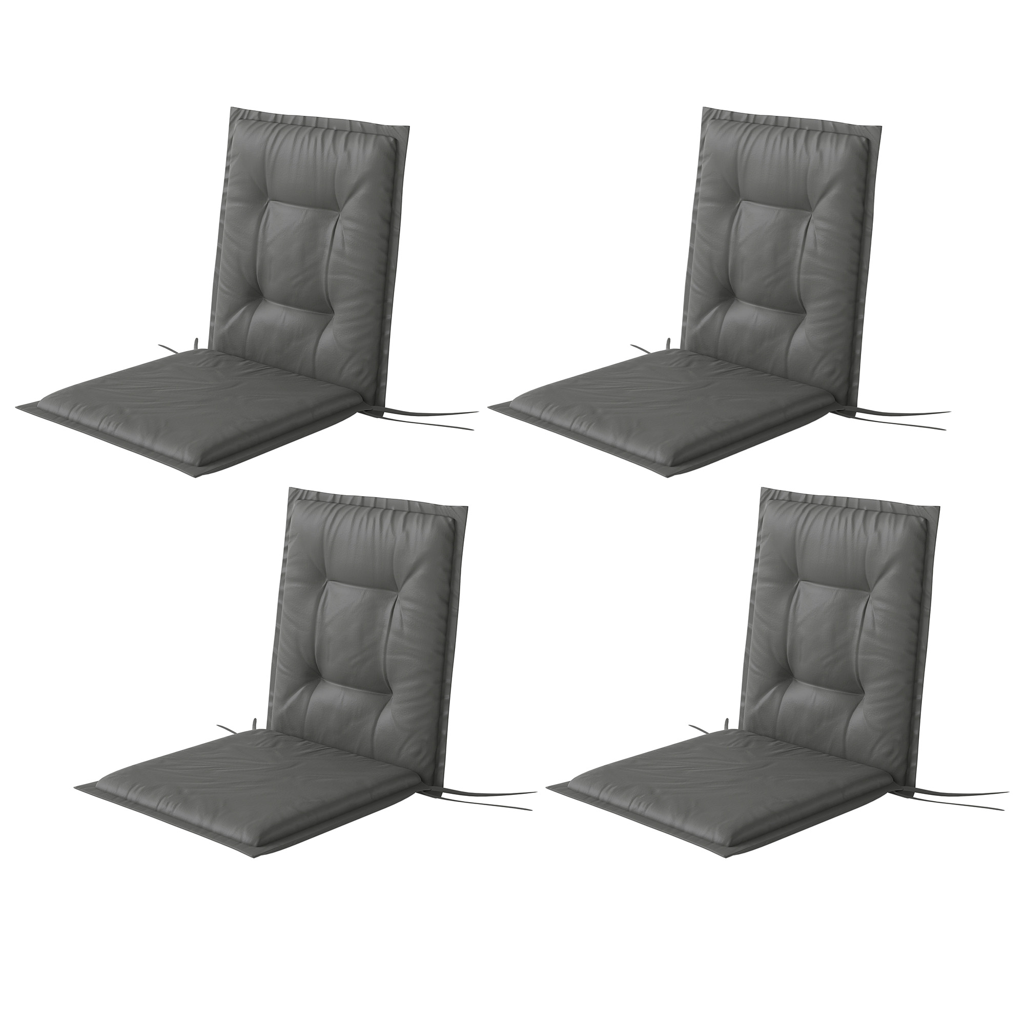 4er Set Sitzkissen 108 x 50 x 5 cm Stuhlkissen mit Bändern, Outdoor Indoor Sitzauflage Hellgrau
